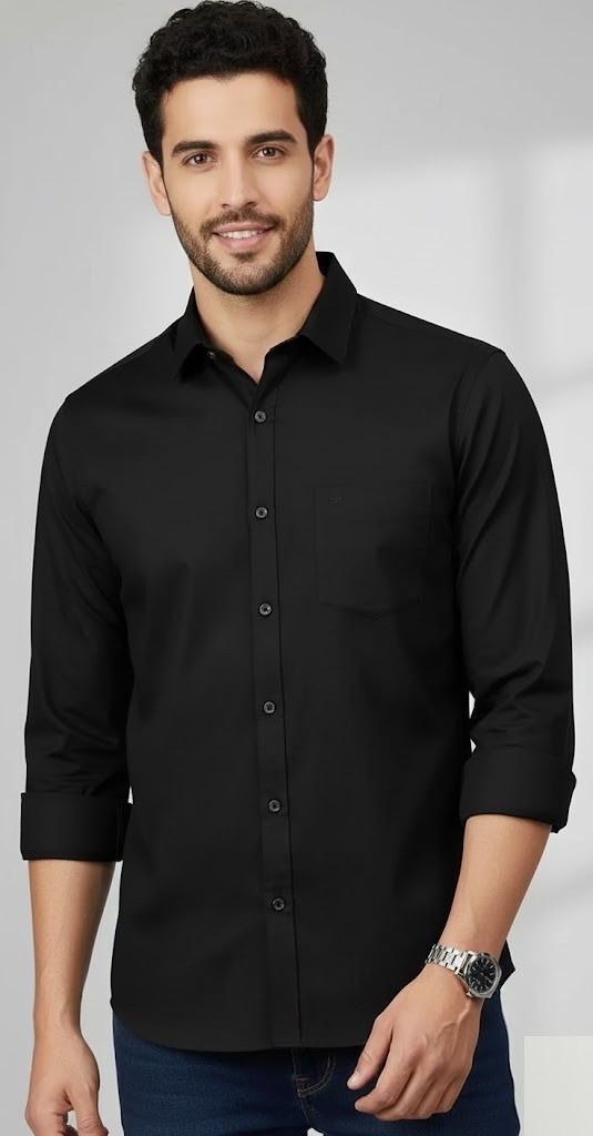Men Regular Fit Solid Spread Collar Casual Shirt-image-1