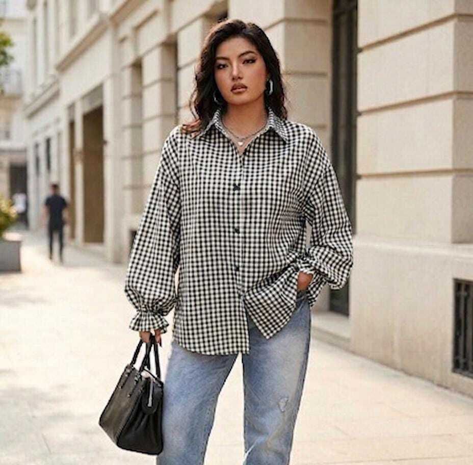 emmy word Women Regular Fit Checkered Spread Collar Casual Shirt-picture-14
