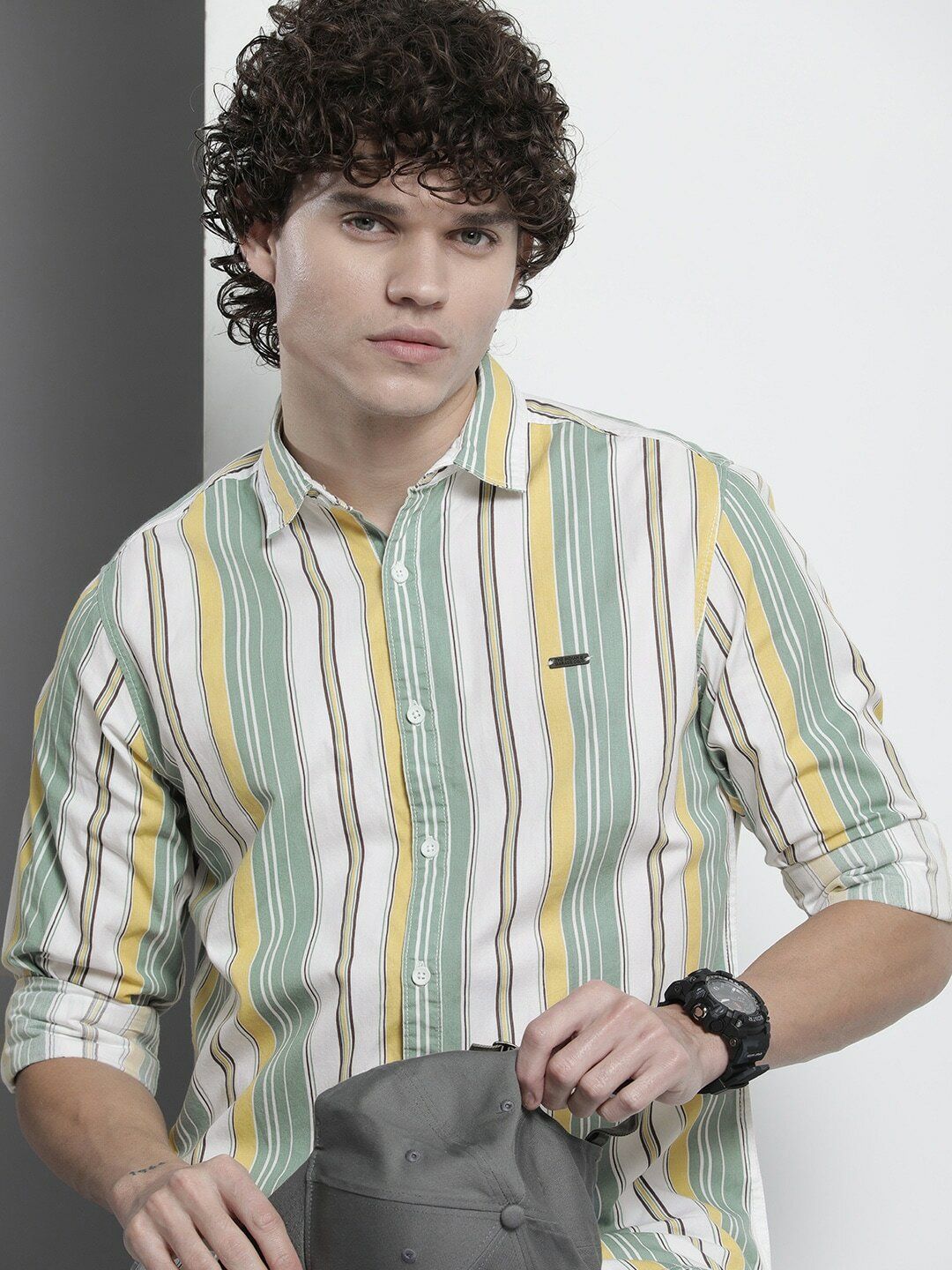 the indian garage co. Men Slim Fit Striped Cut Away Collar Casual Shirt-picture-18