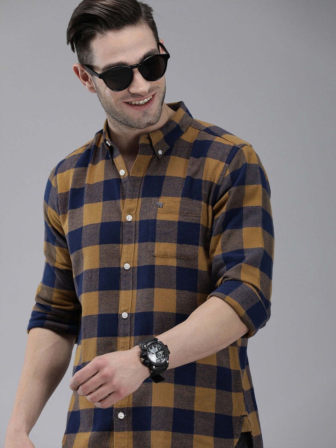 the bear house Men Slim Fit Checkered Button Down Collar Casual Shirt-picture-11
