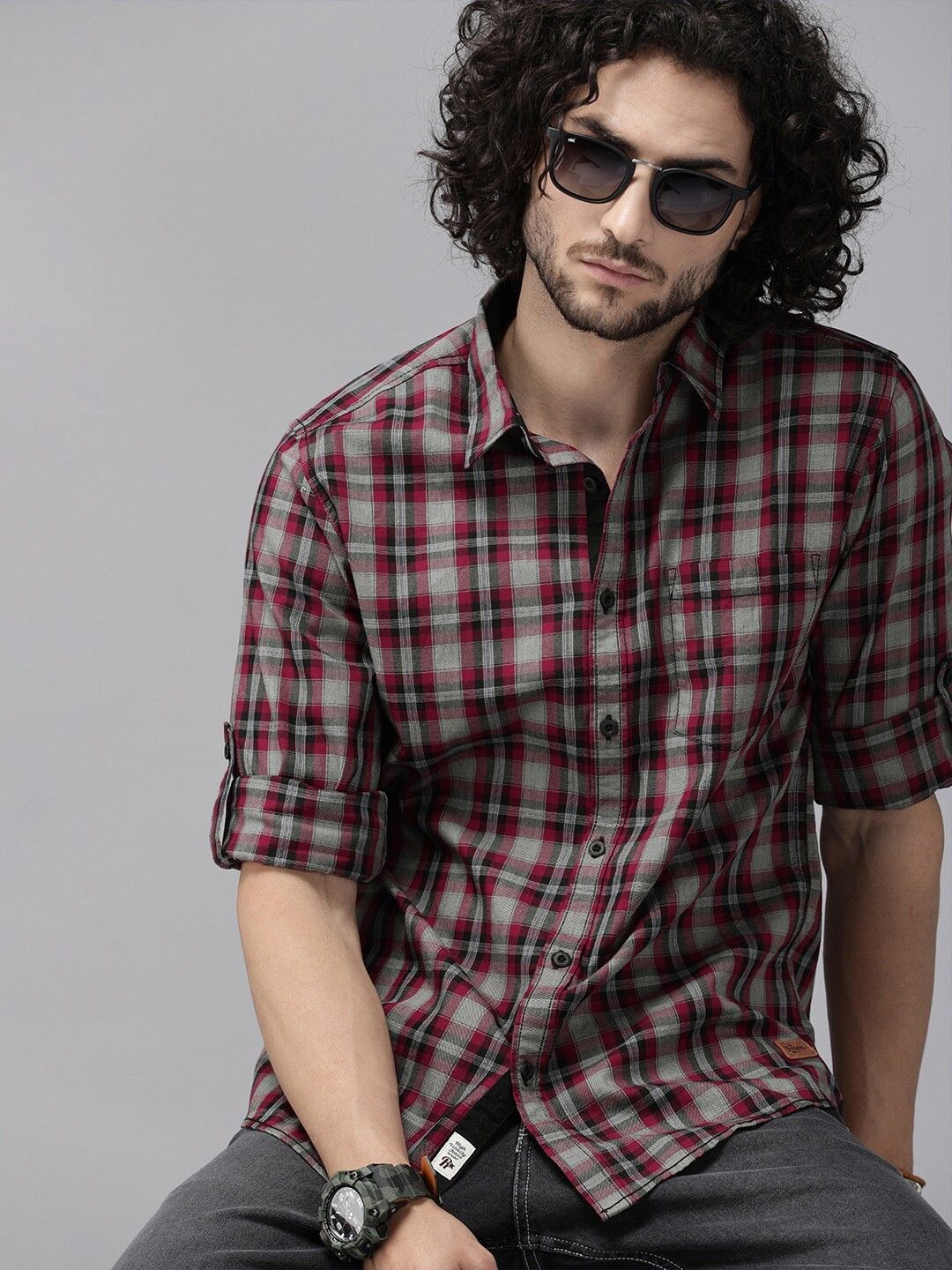 Men Slim Fit Checkered Spread Collar Casual Shirt-image-43