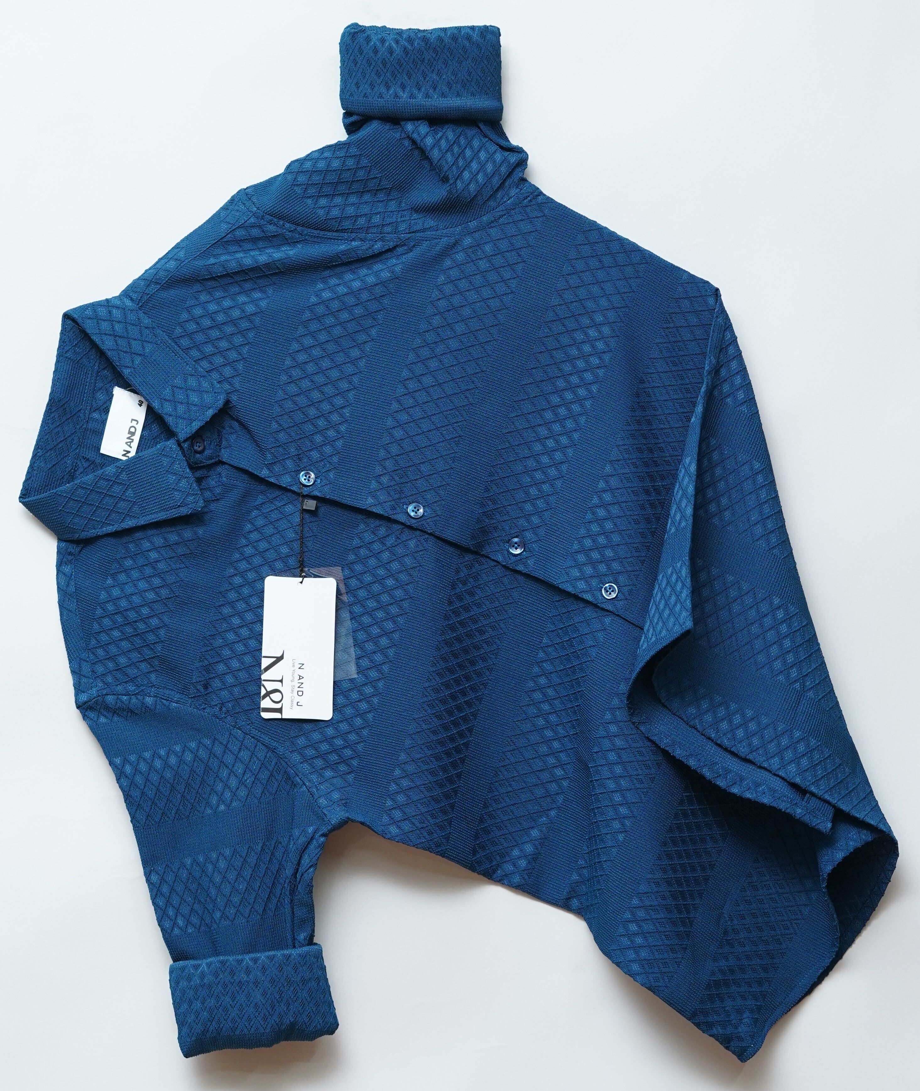 Men Slim Fit Self Design Spread Collar Casual Shirt-image-36