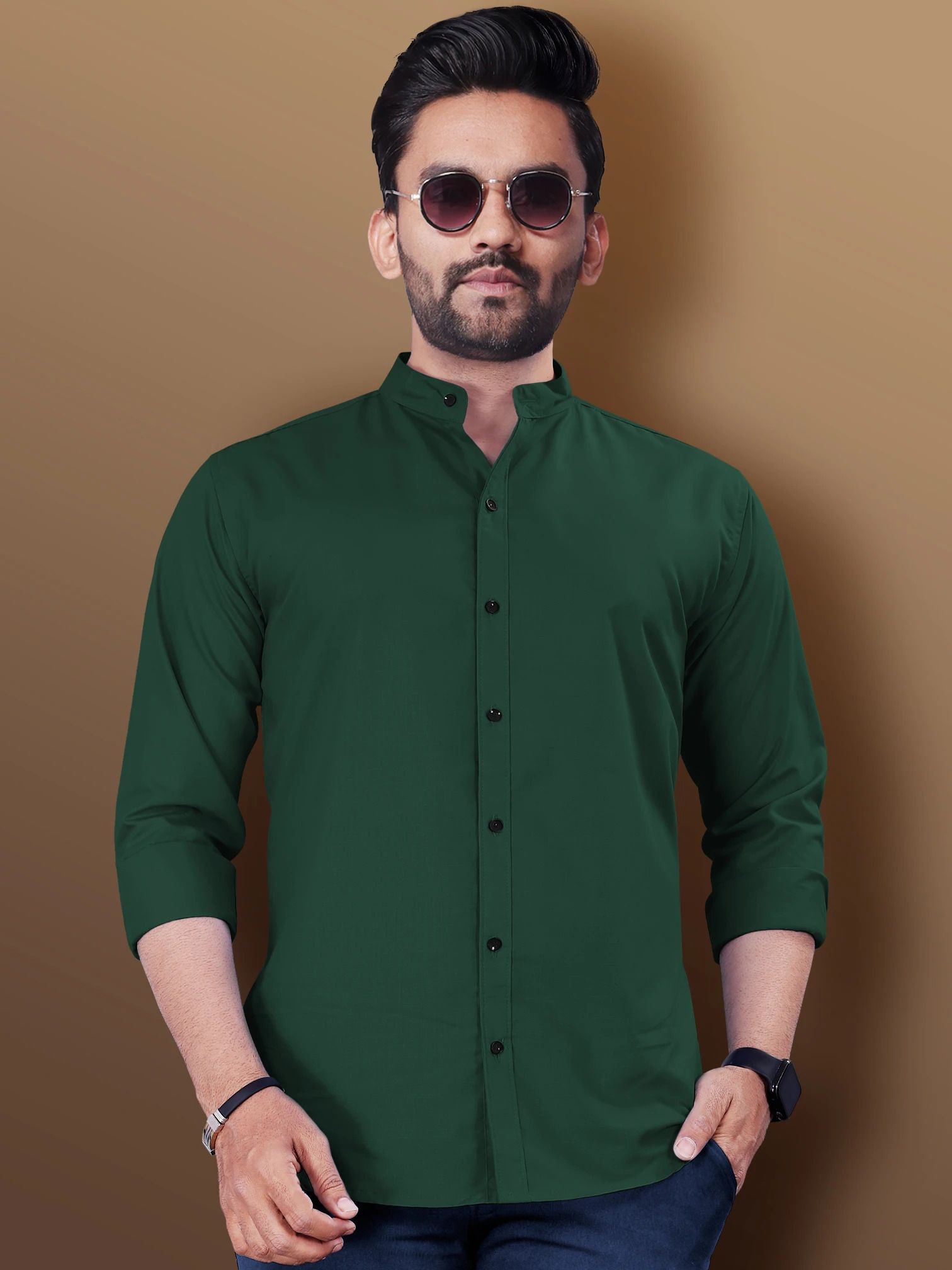 vebnor Men Slim Fit Solid Mandarin Collar Casual Shirt-picture-29