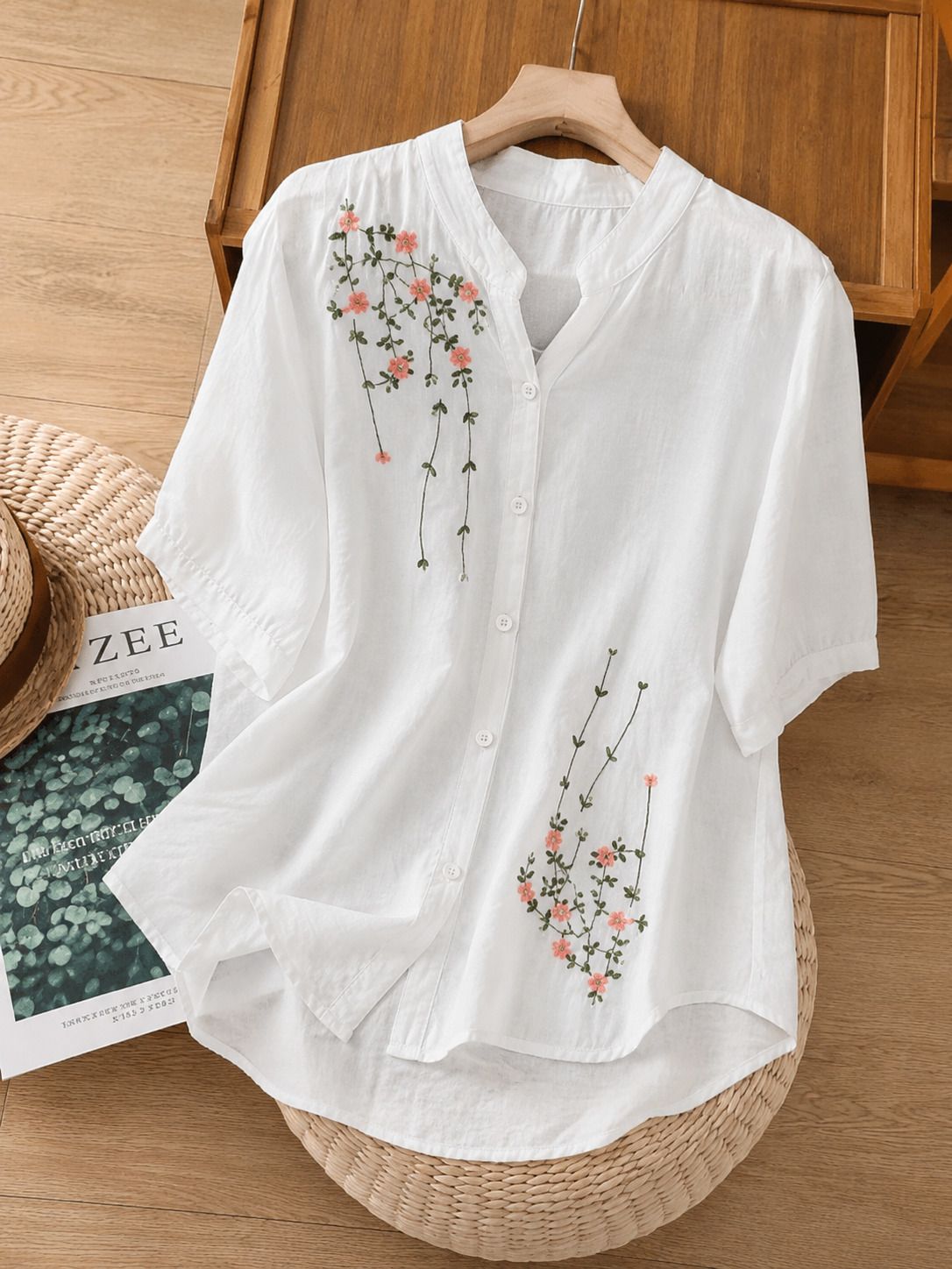 silver threads Women Regular Fit Embroidered Mandarin Collar Casual Shirt-picture-32