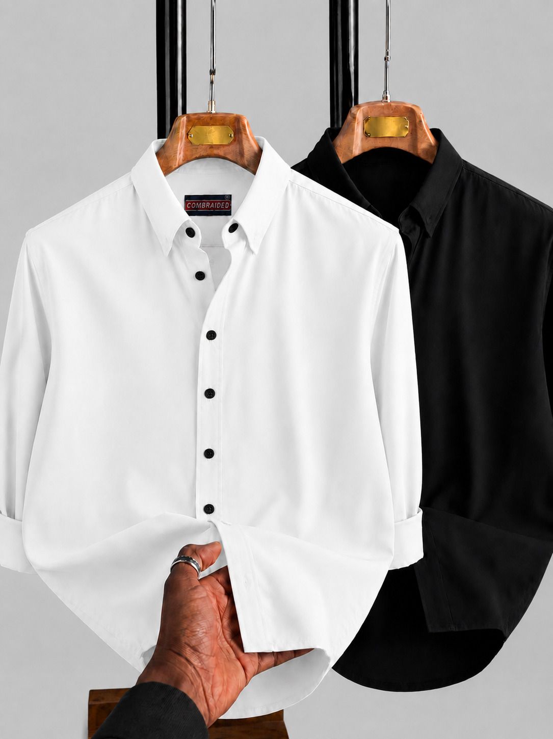 combraided Men Regular Fit Solid Spread Collar Casual Shirt-picture-21