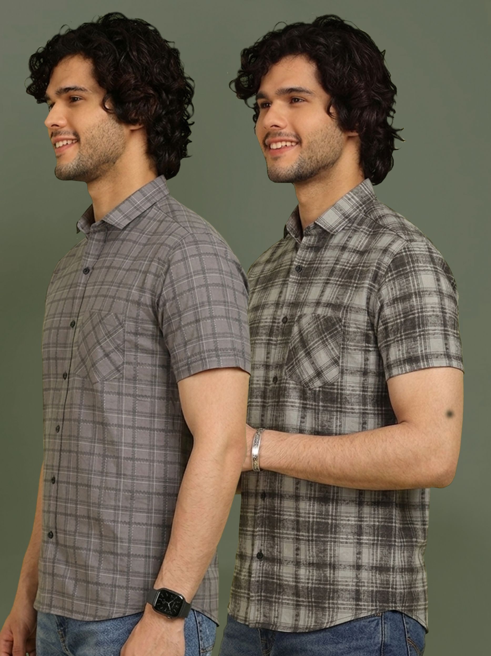 metronaut Men Regular Fit Checkered Spread Collar Casual Shirt-picture-34