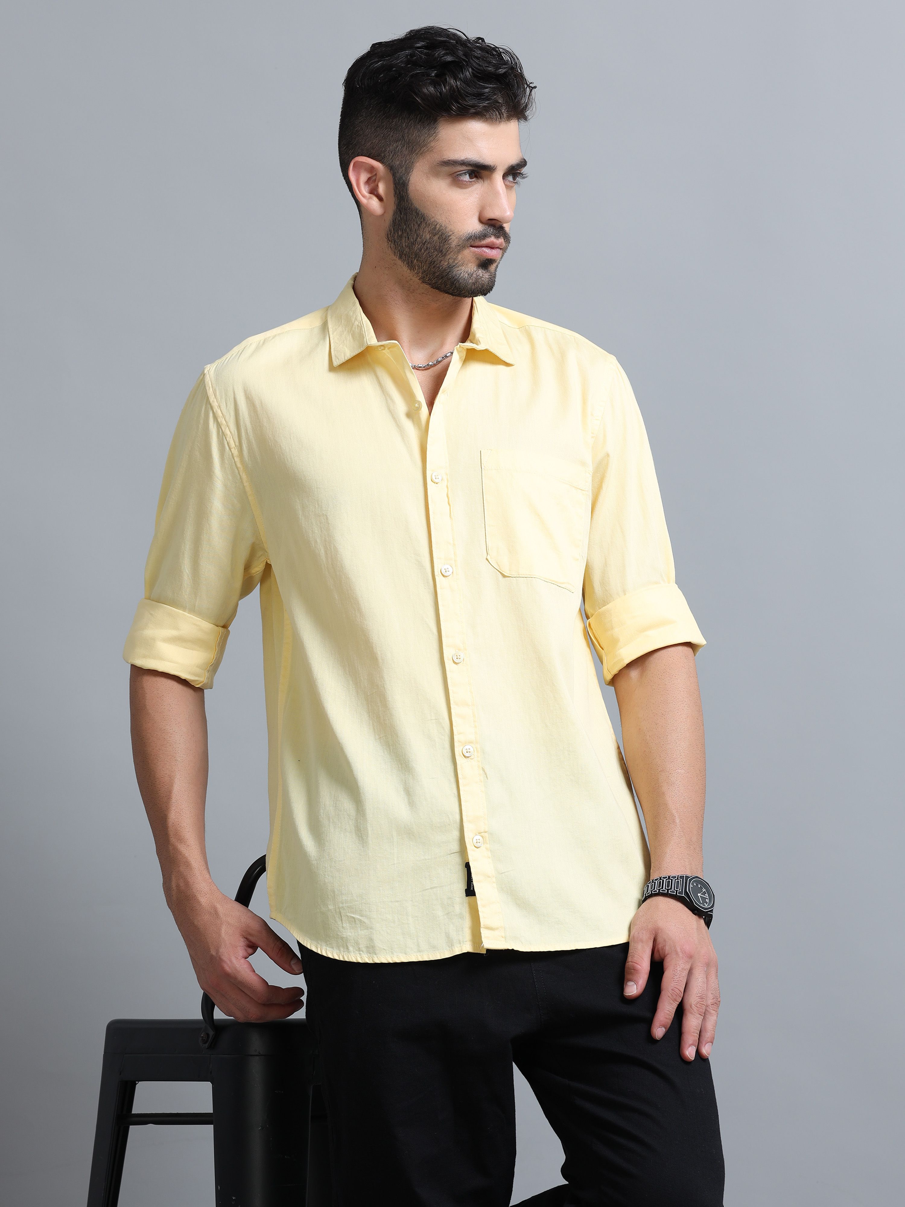 proword Men Slim Fit Solid Spread Collar Casual Shirt-picture-26