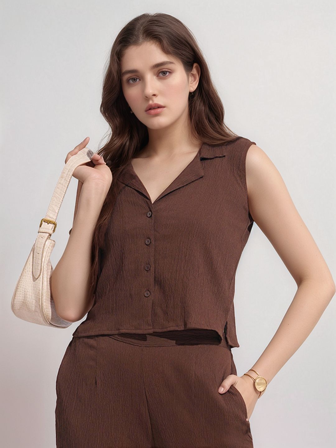 fashfun Women Relaxed Fit Solid Lapel Collar Casual Shirt-picture-10
