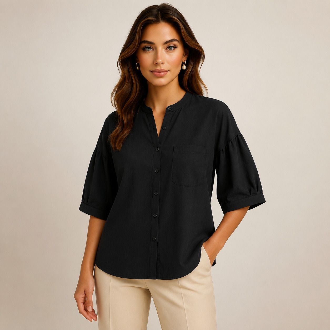 tekincreation Women Regular Fit Solid Mandarin Collar Casual Shirt-picture-37