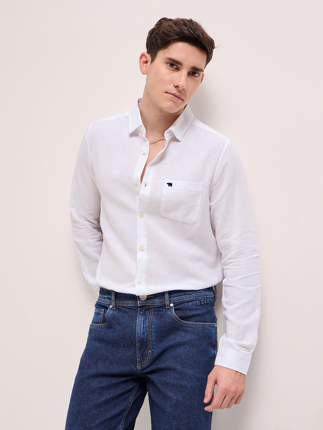 the bear house Men Slim Fit Solid Slim Collar Casual Shirt-picture-10