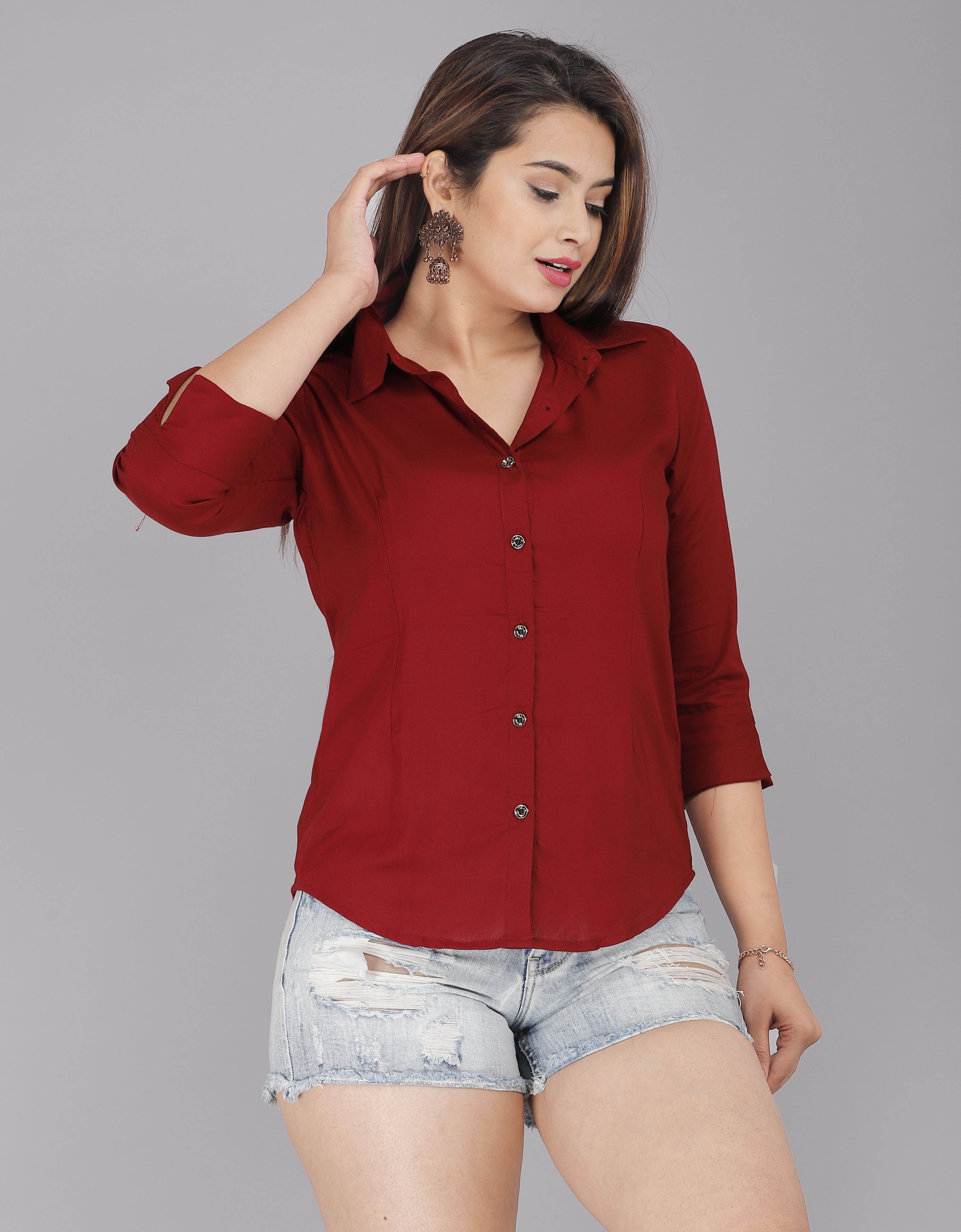 munga fashion Women Regular Fit Solid Mandarin Collar Casual Shirt-picture-12