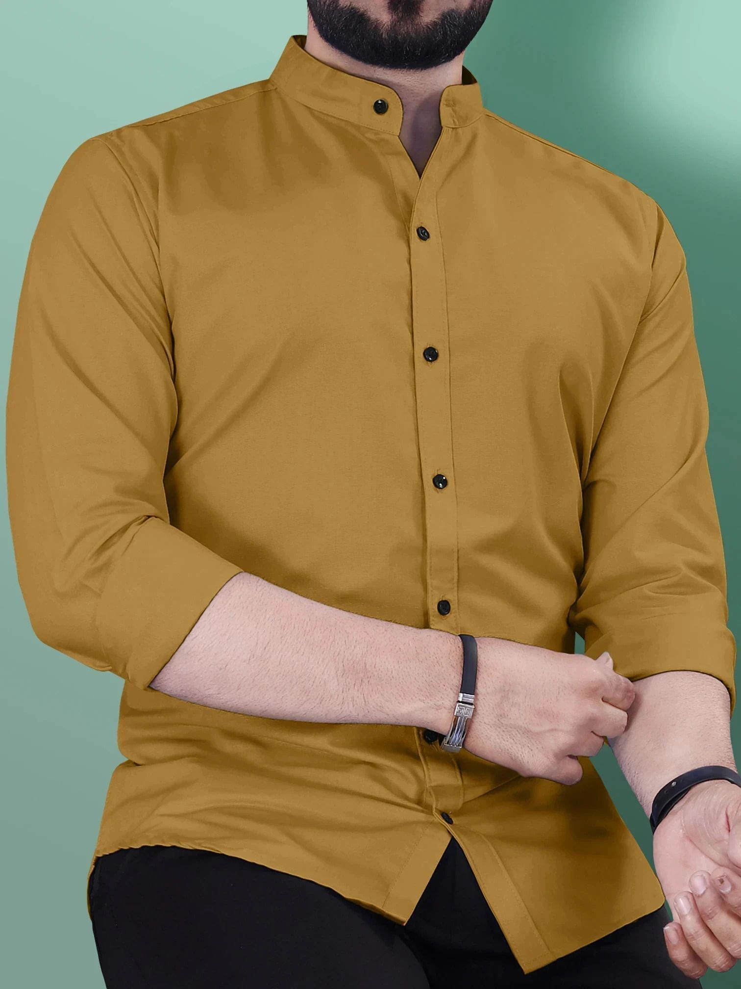 vebnor Men Regular Fit Solid Mandarin Collar Casual Shirt-picture-14