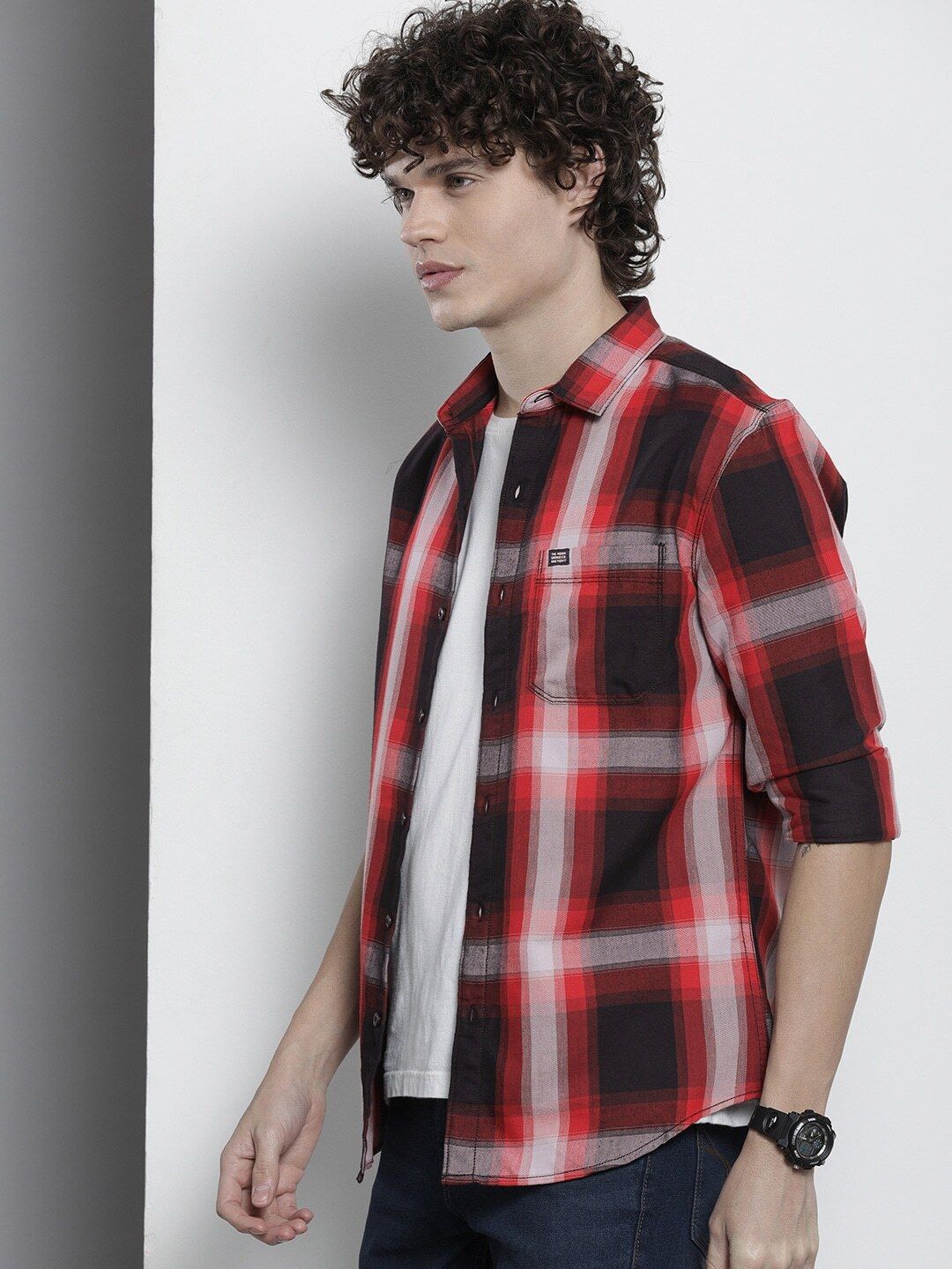 the indian garage co. Men Slim Fit Checkered Spread Collar Casual Shirt-picture-33