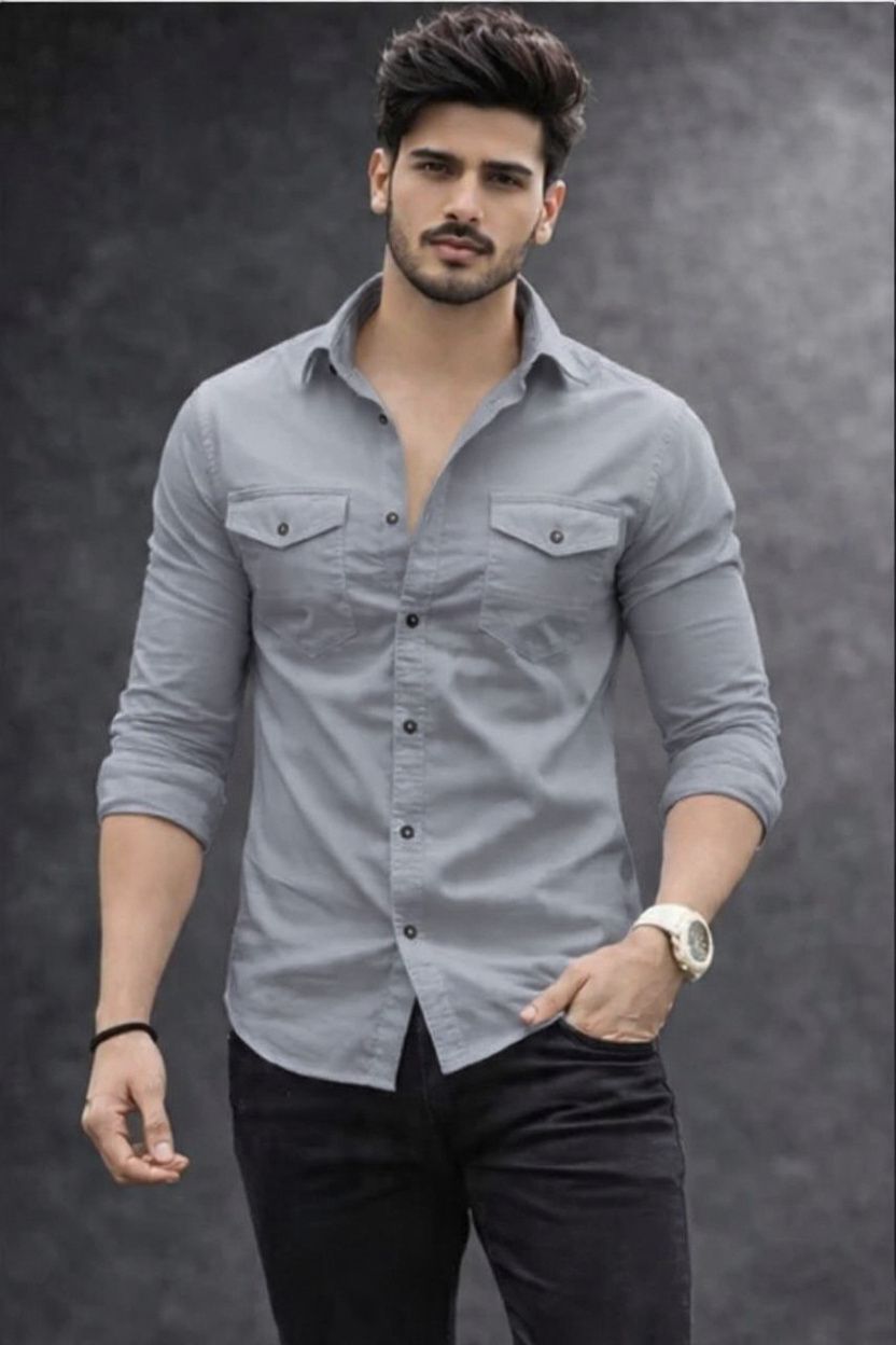 promo fash Men Regular Fit Solid Spread Collar Casual Shirt-picture-15