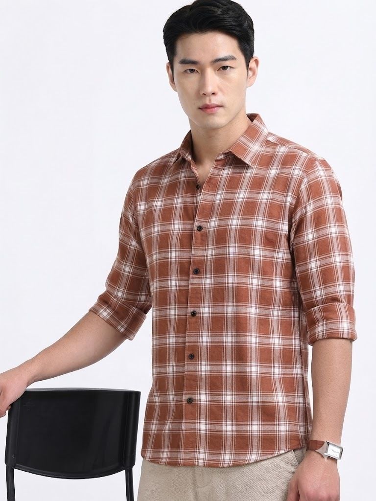 metronaut Men Regular Fit Checkered Spread Collar Casual Shirt-picture-14