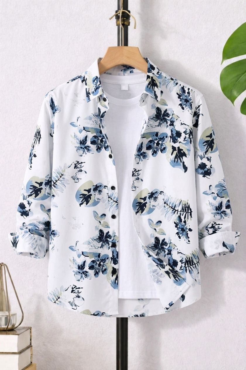 djfox Men Regular Fit Floral Print Spread Collar Casual Shirt-picture-26