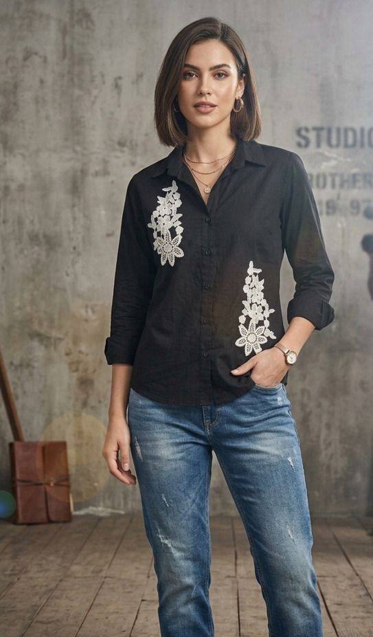 wearvardaan Women Regular Fit Embroidered Spread Collar Casual Shirt-picture-44
