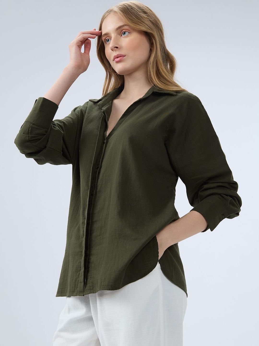 here&now Women Oversized Fit Solid Casual Shirt-picture-32