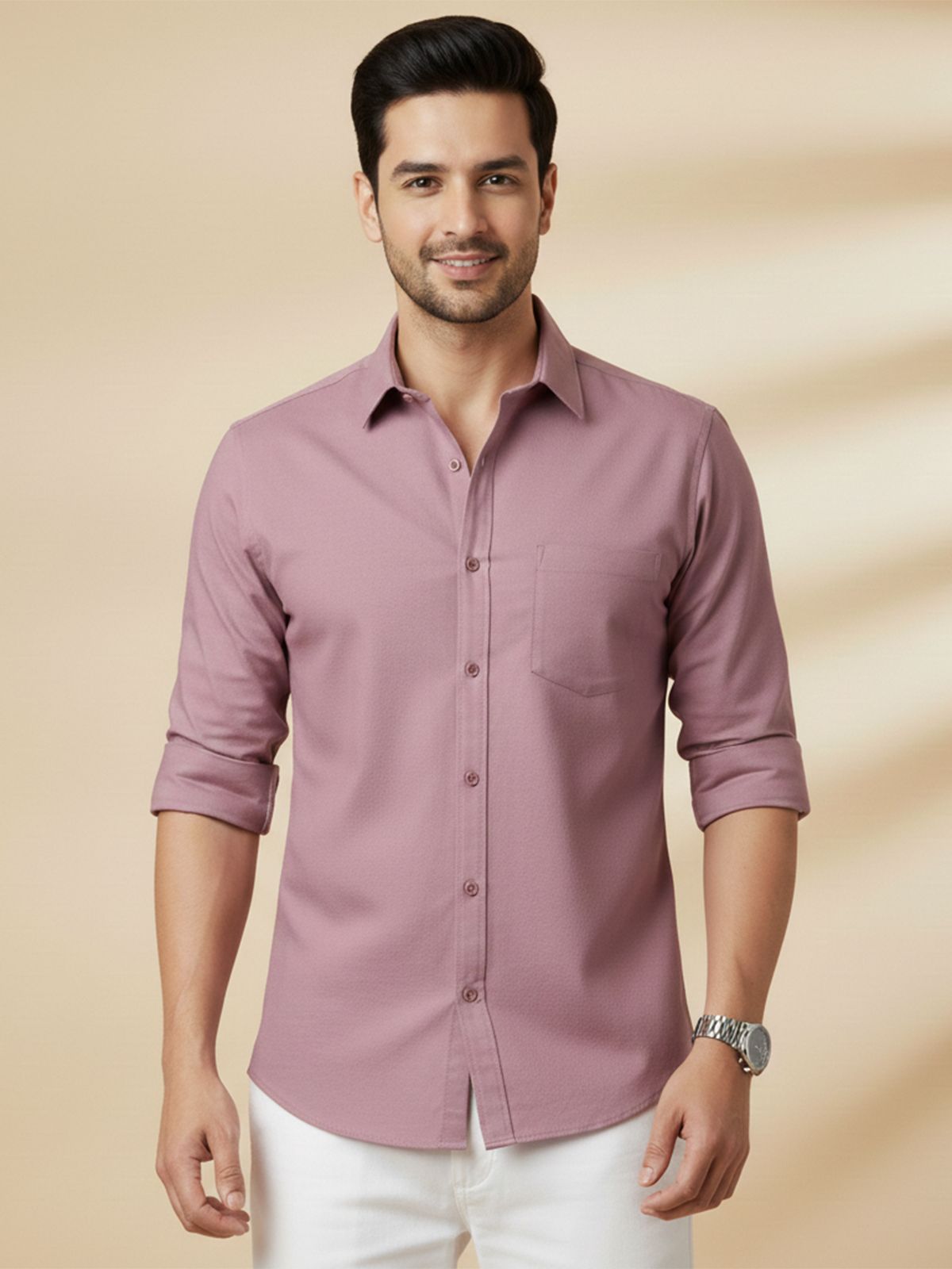 Men Regular Fit Solid Spread Collar Casual Shirt-image-26