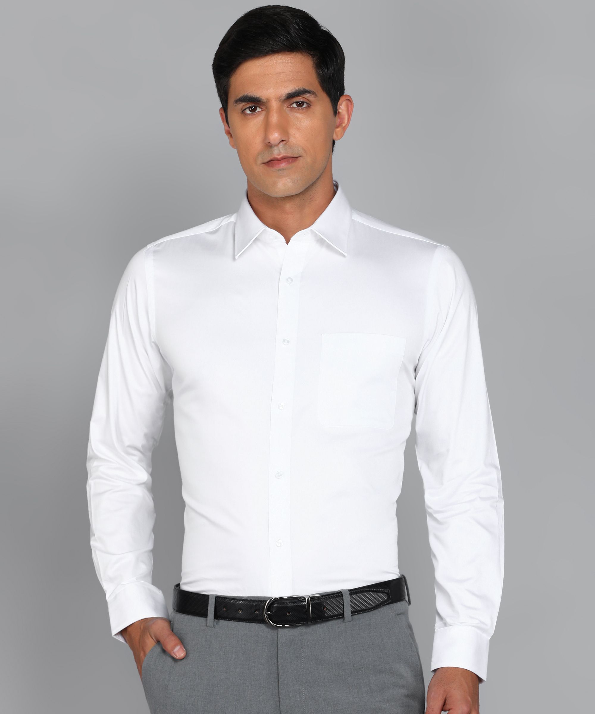 raymond Men Slim Fit Solid Spread Collar Formal Shirt-picture-25