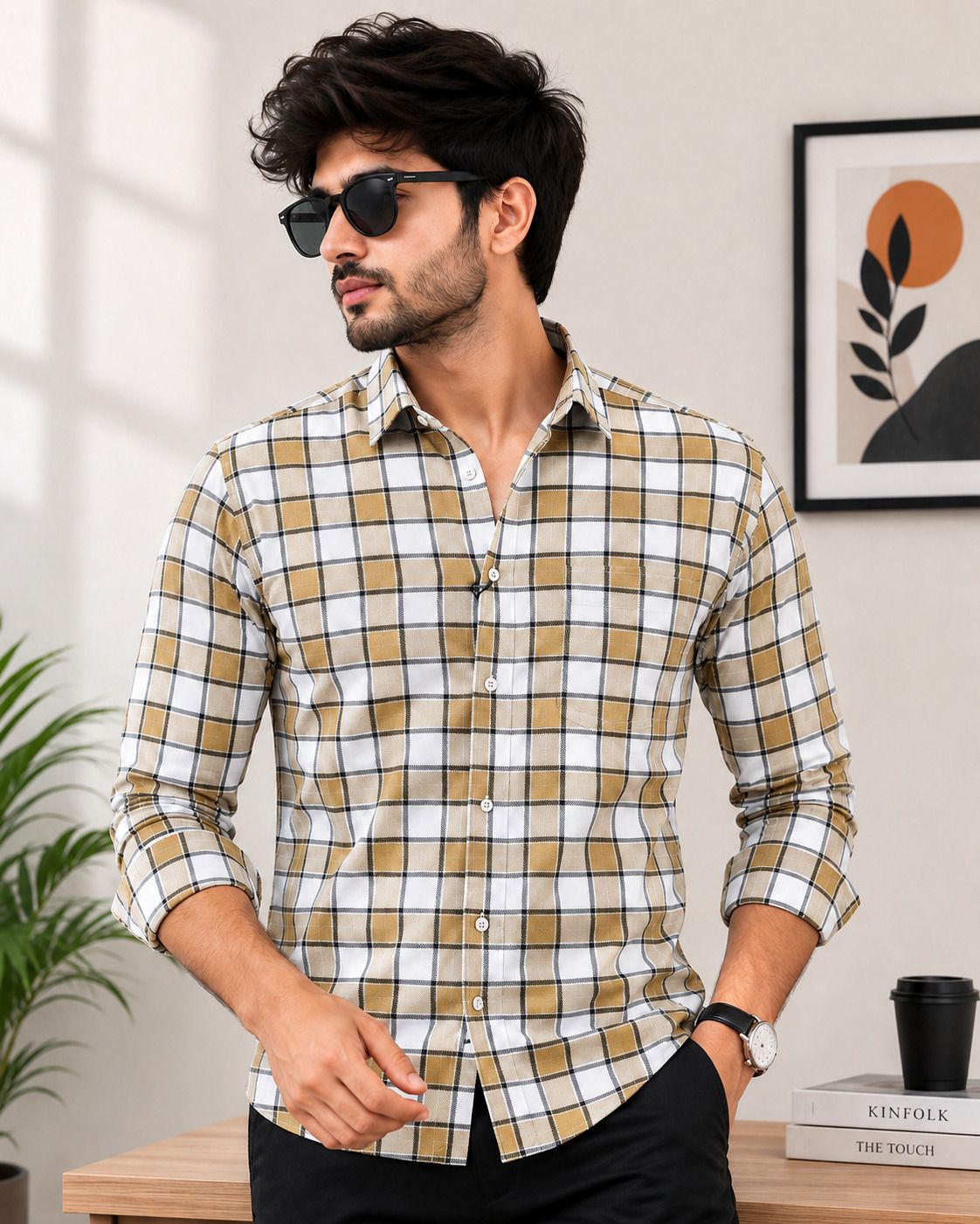 marc luarente Men Regular Fit Checkered Spread Collar Casual Shirt-picture-15