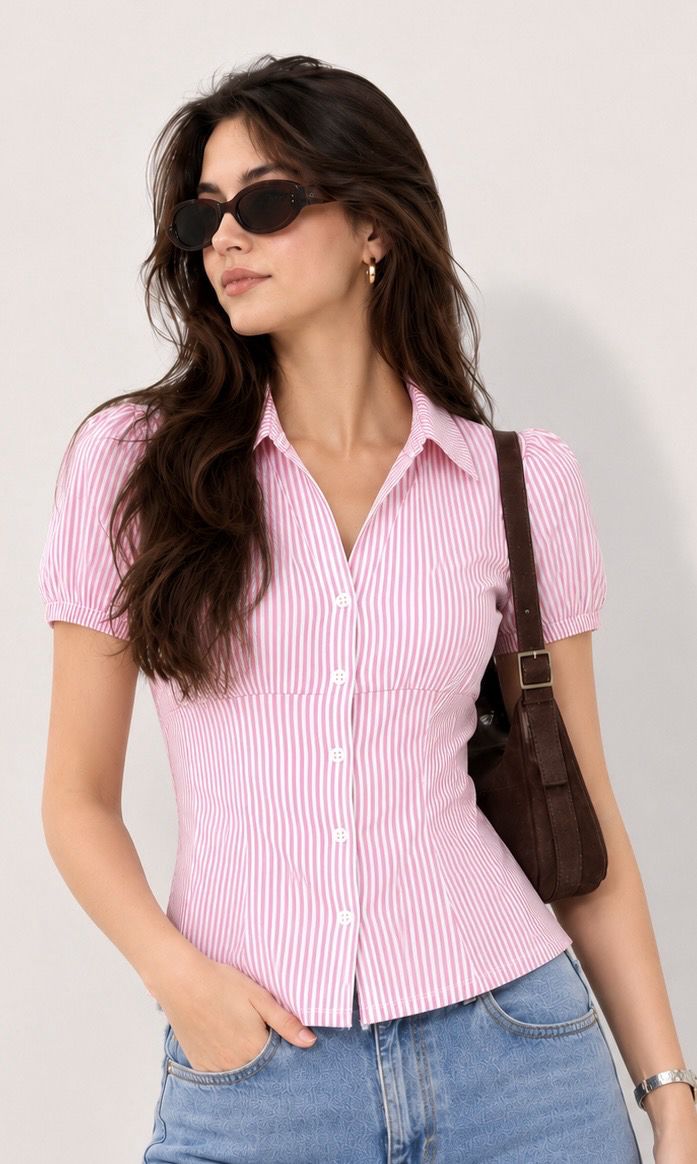 femibazaar Women Slim Fit Striped Spread Collar Casual Shirt-picture-3
