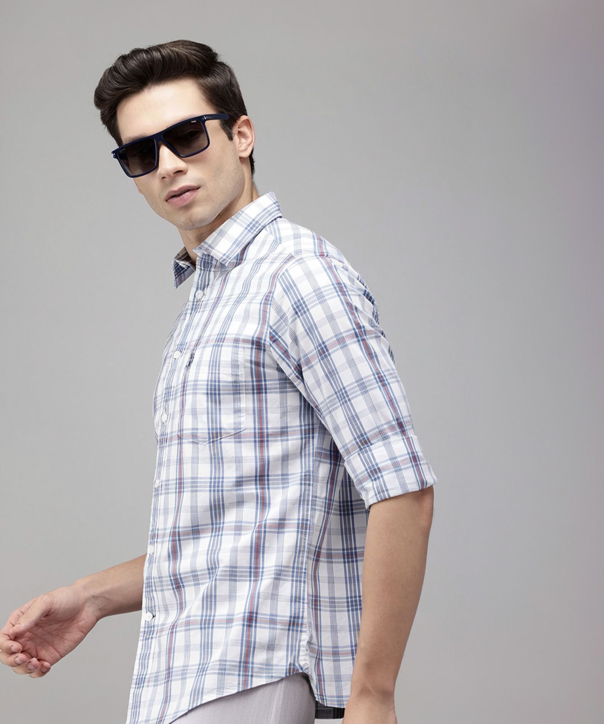 Men Tailored Fit Solid Cut Away Collar Casual Shirt-image-41