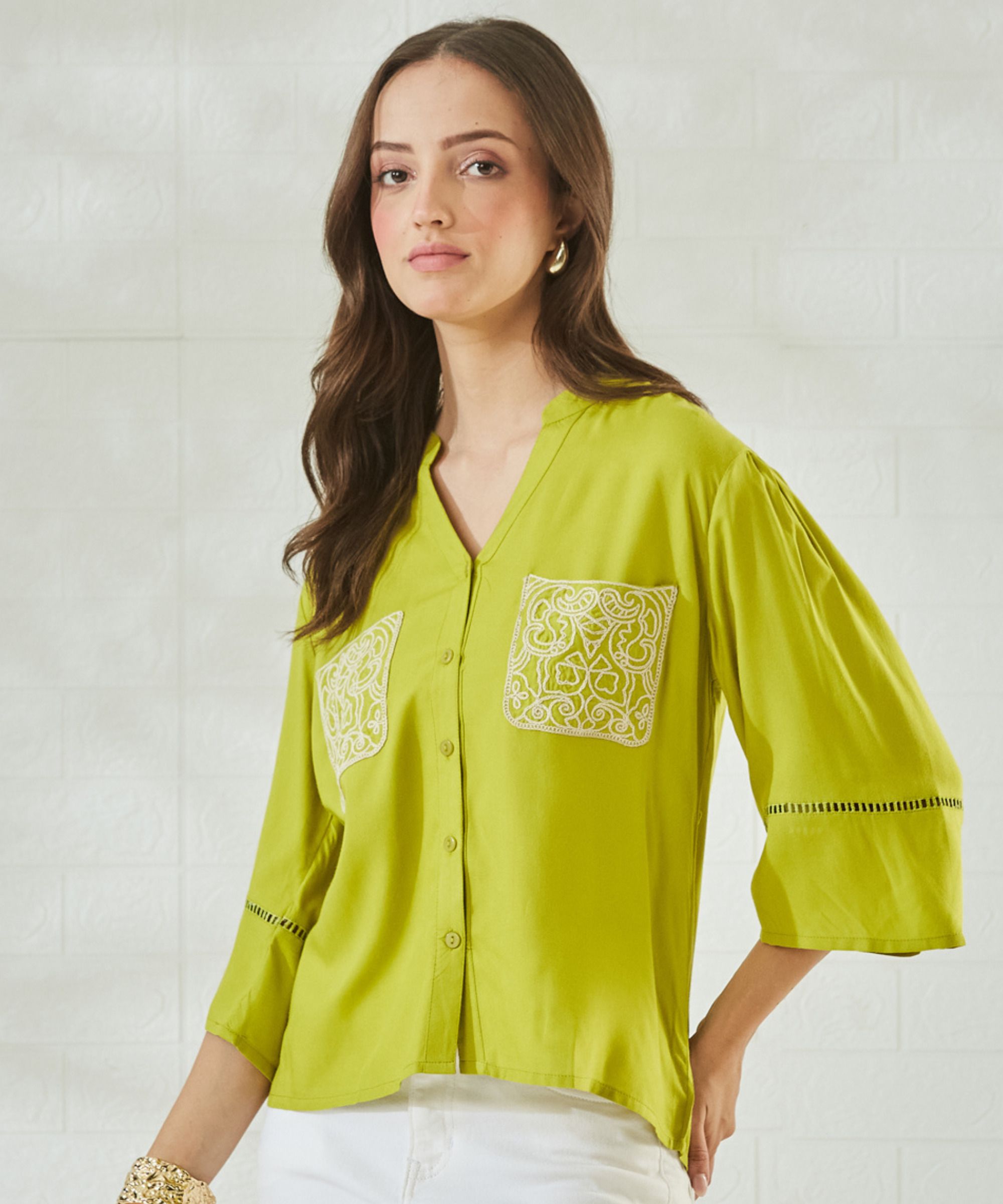 j turritopsis Women Relaxed Fit Embroidered Mandarin Collar Casual Shirt-picture-13