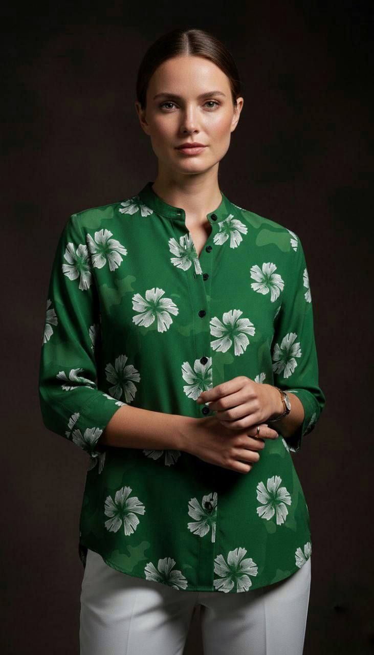 shirtop label Women Regular Fit Floral Print Mandarin Collar Casual Shirt-picture-22