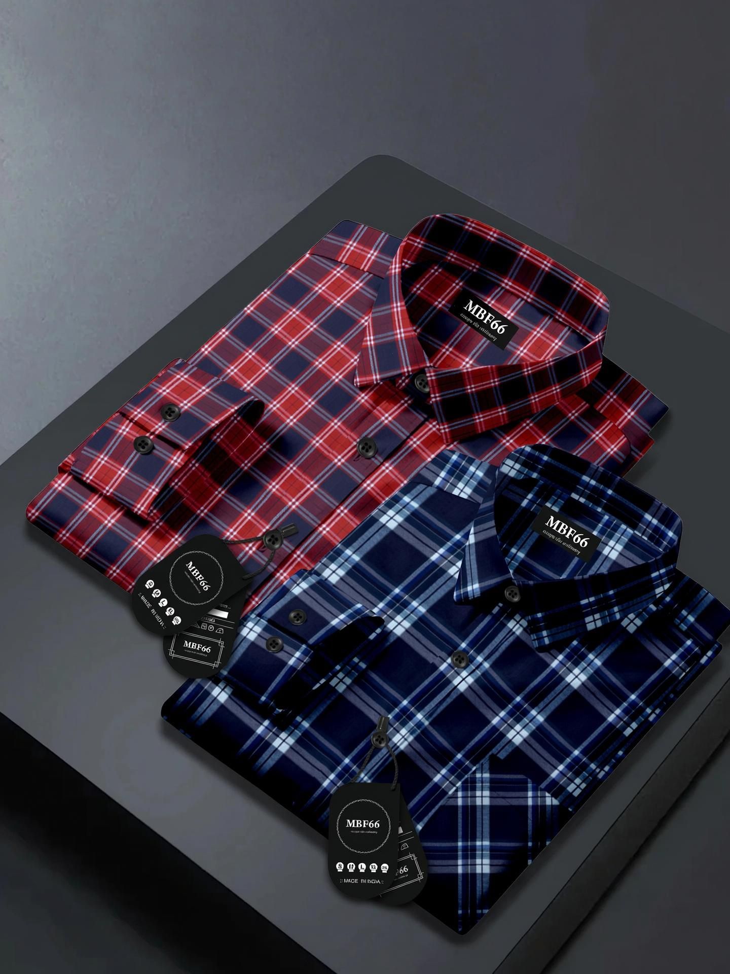 mbf66 Men Regular Fit Checkered Spread Collar Casual Shirt-picture-17