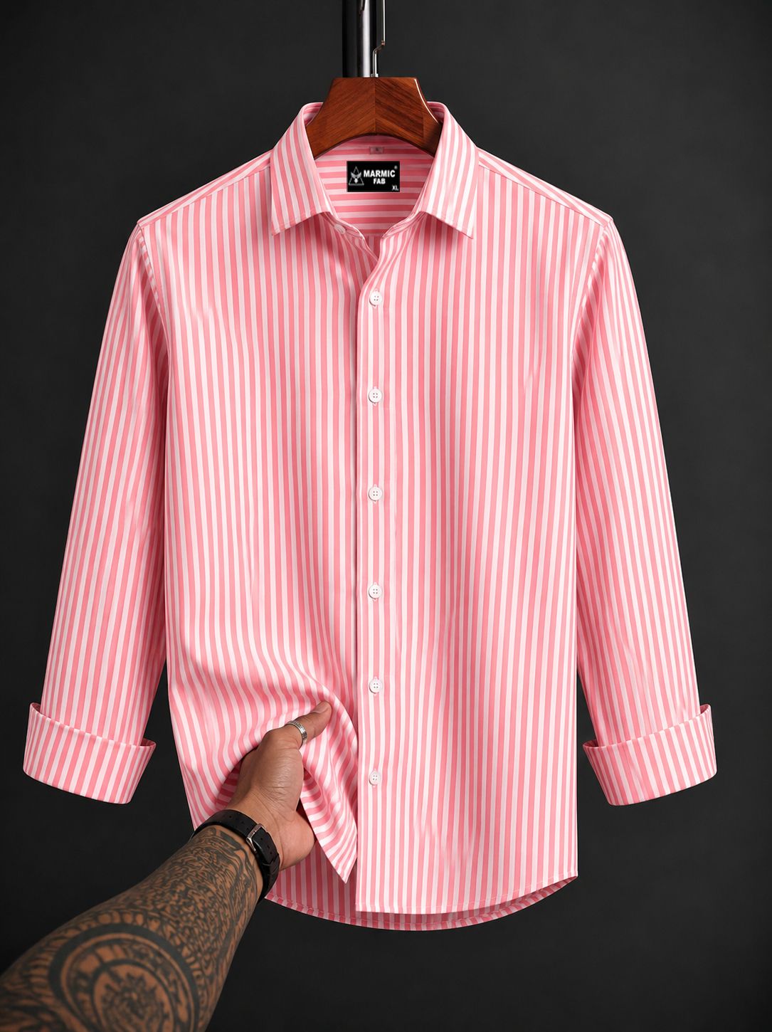 marmic fab Men Regular Fit Striped Spread Collar Formal Shirt-picture-10