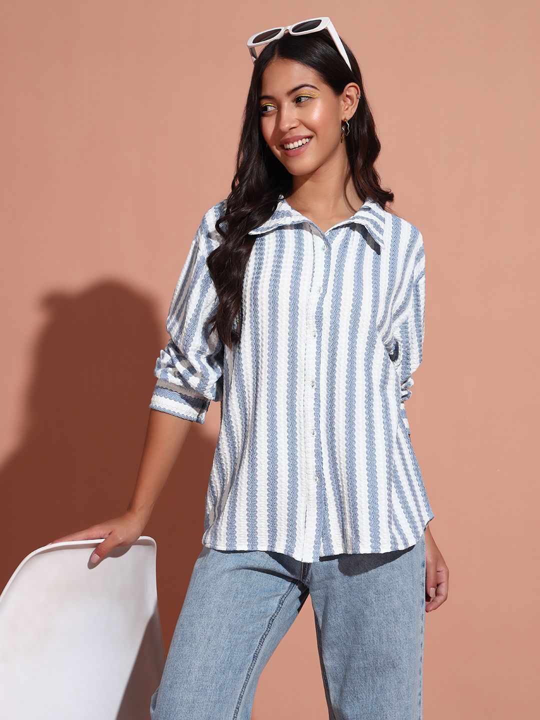 the dry state Women Oversized Fit Striped Casual Shirt-picture-10