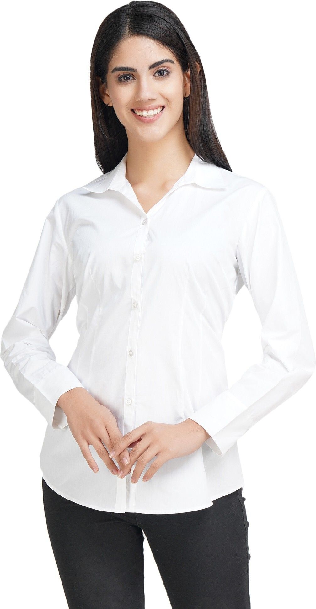 Women Regular Fit Solid Curved Collar Casual Shirt-image-6