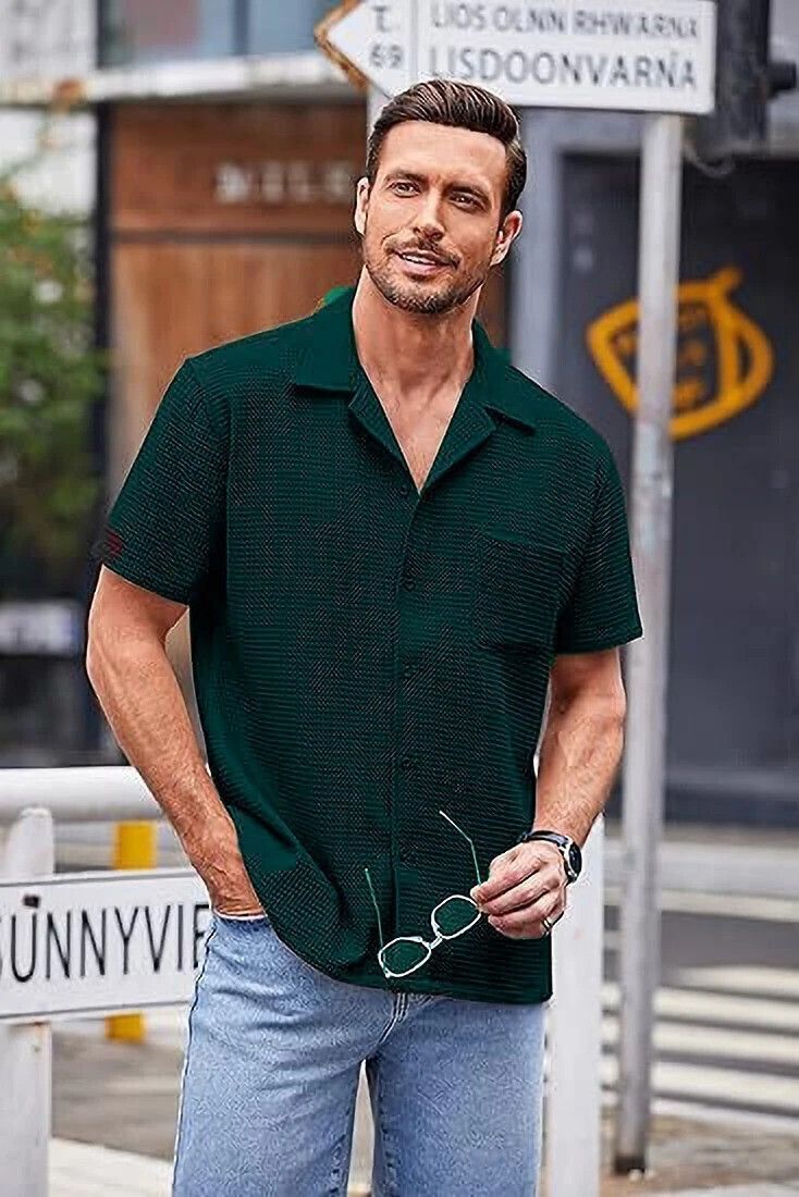 colorchakra Men Relaxed Fit Self Design Spread Collar Casual Shirt-picture-12