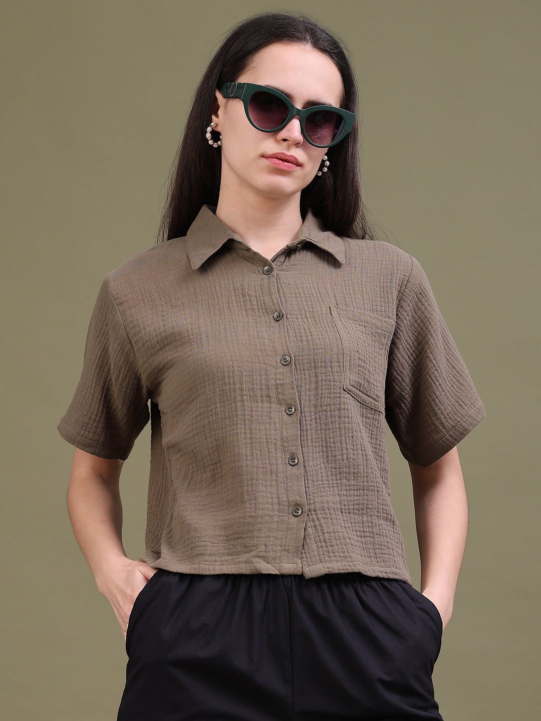 v-mart Women Regular Fit Solid Spread Collar Casual Shirt-picture-10