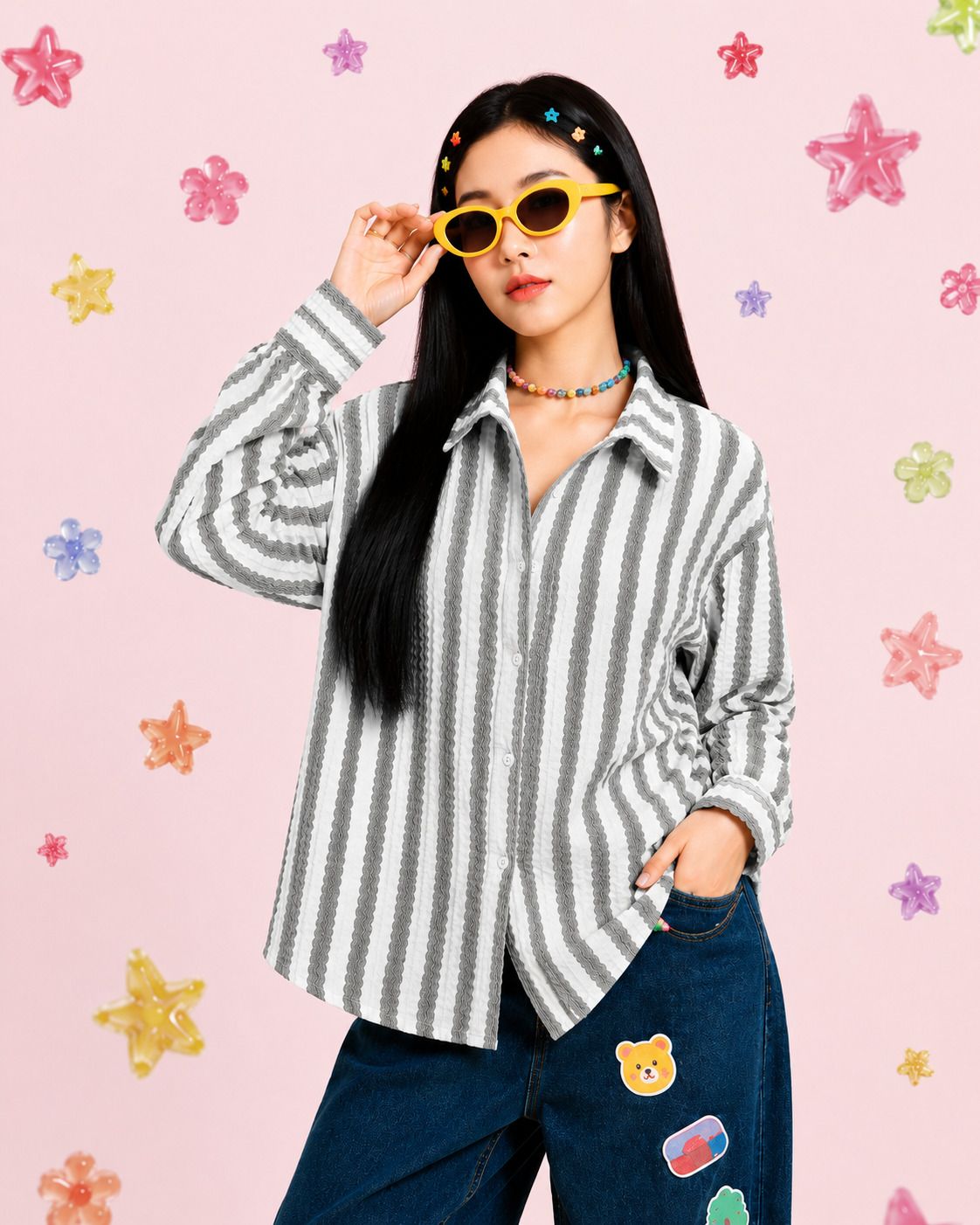 the dry state Women Oversized Fit Striped Spread Collar Casual Shirt-picture-8