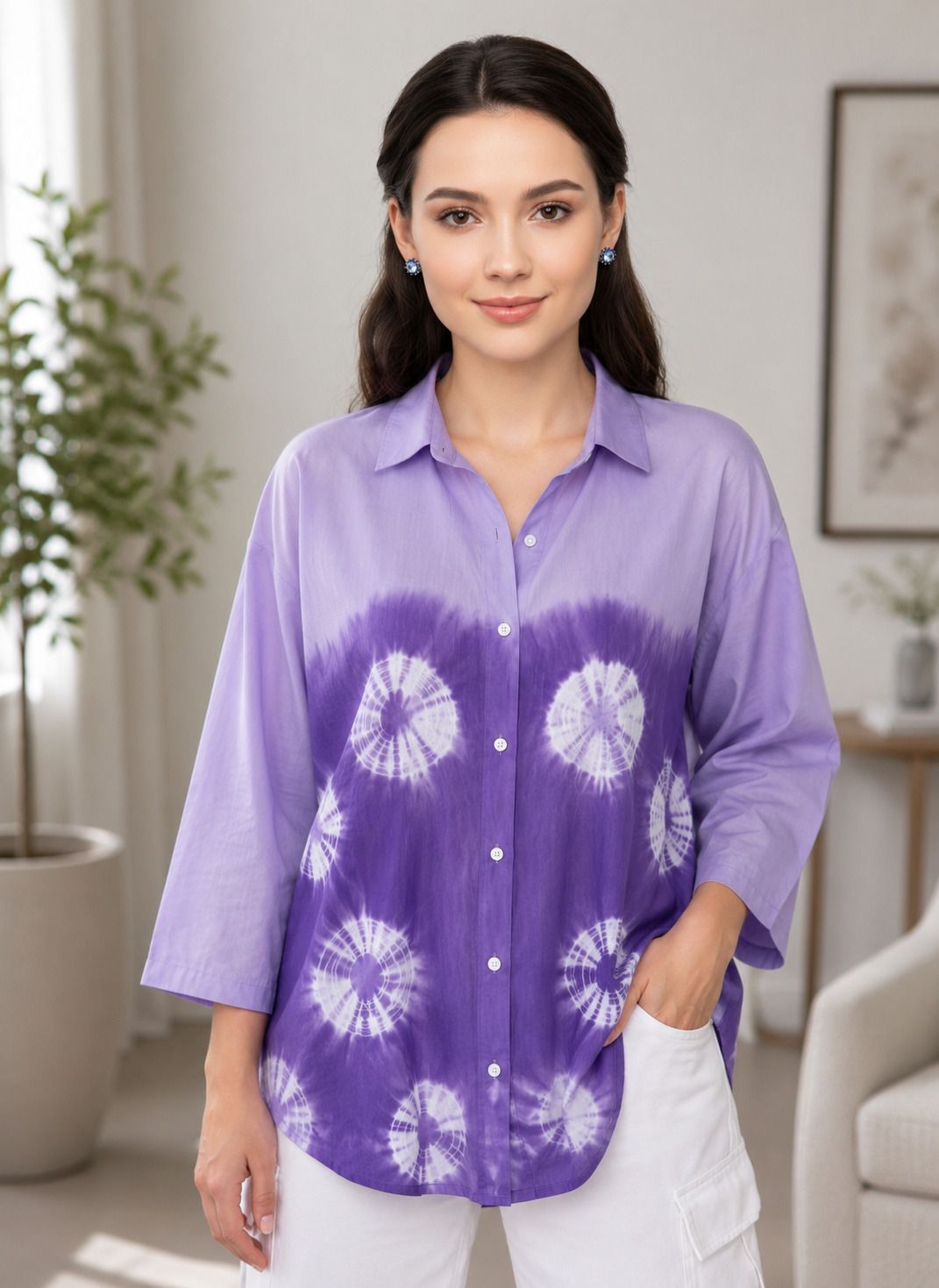 tinz Women Regular Fit Printed Cut Away Collar Casual Shirt-picture-3