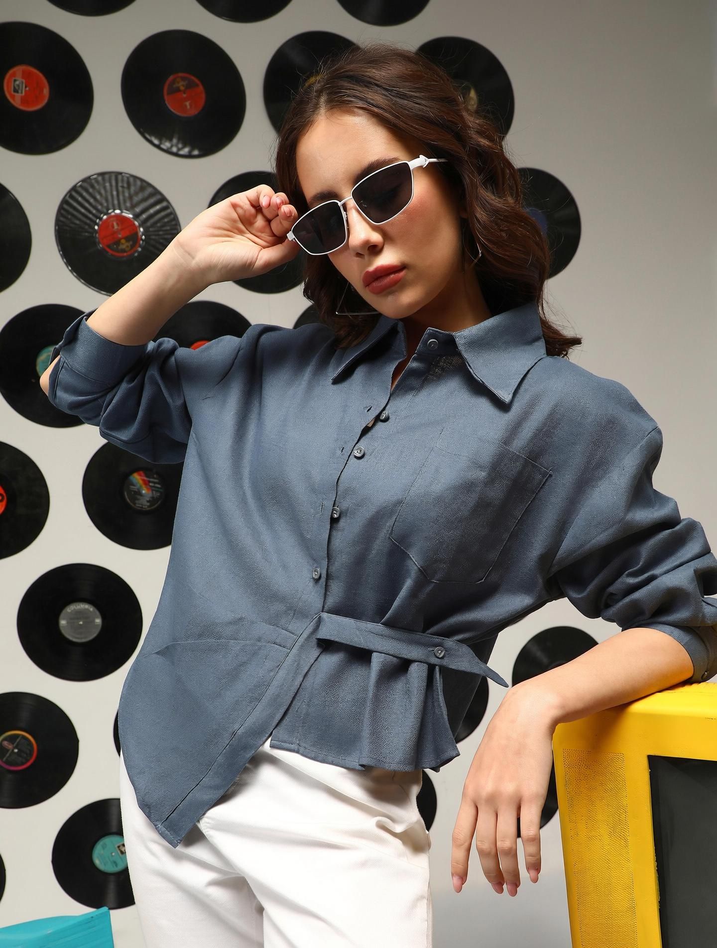 pinacolada Women Oversized Fit Solid Spread Collar Casual Shirt-picture-13