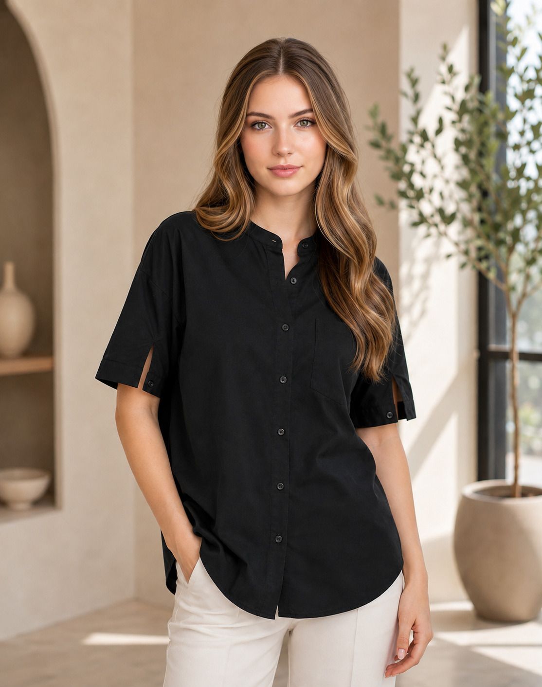 tinz Women Regular Fit Solid Cut Away Collar Casual Shirt-picture-7