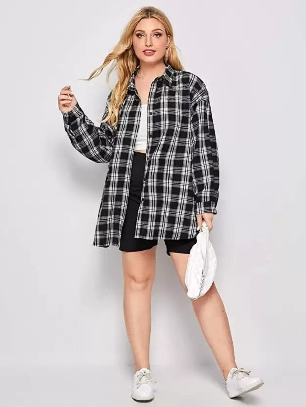 Women Boxy Fit Checkered Spread Collar Casual Shirt-image-43