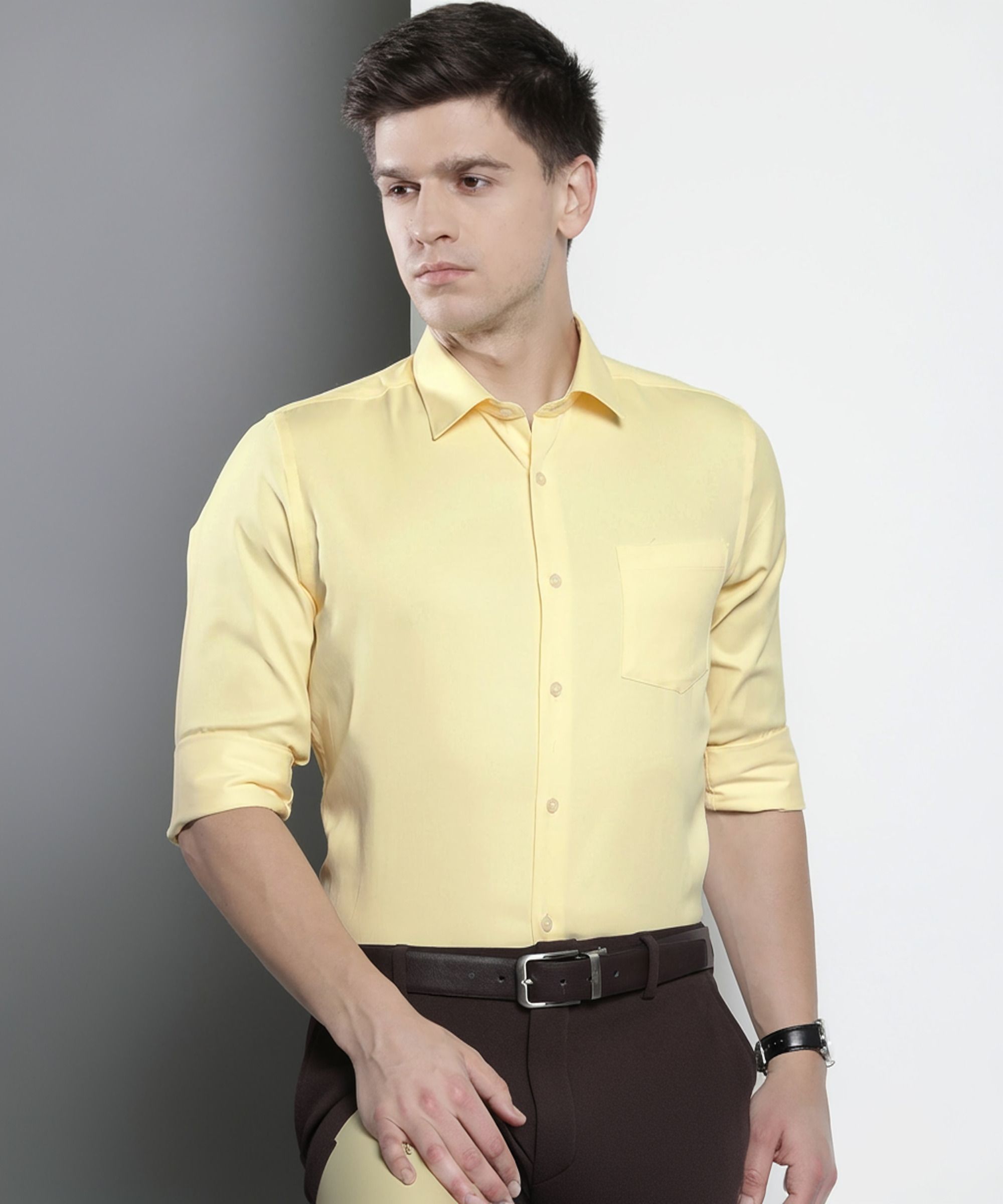 the indian garage co. Men Slim Fit Solid Cut Away Collar Formal Shirt-picture-43