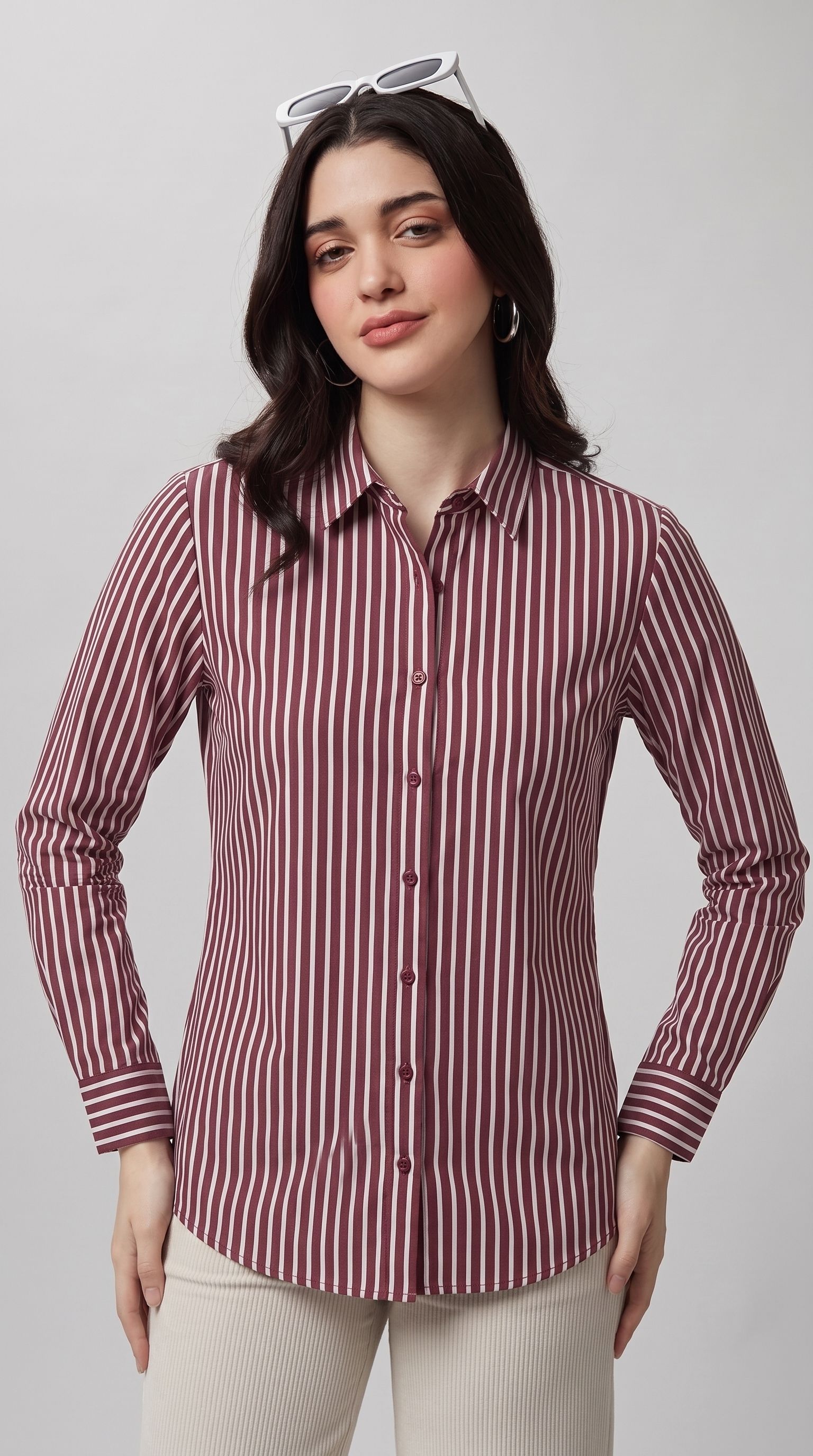 siddhant fashion Women Slim Fit Striped Spread Collar Casual Shirt-picture-5
