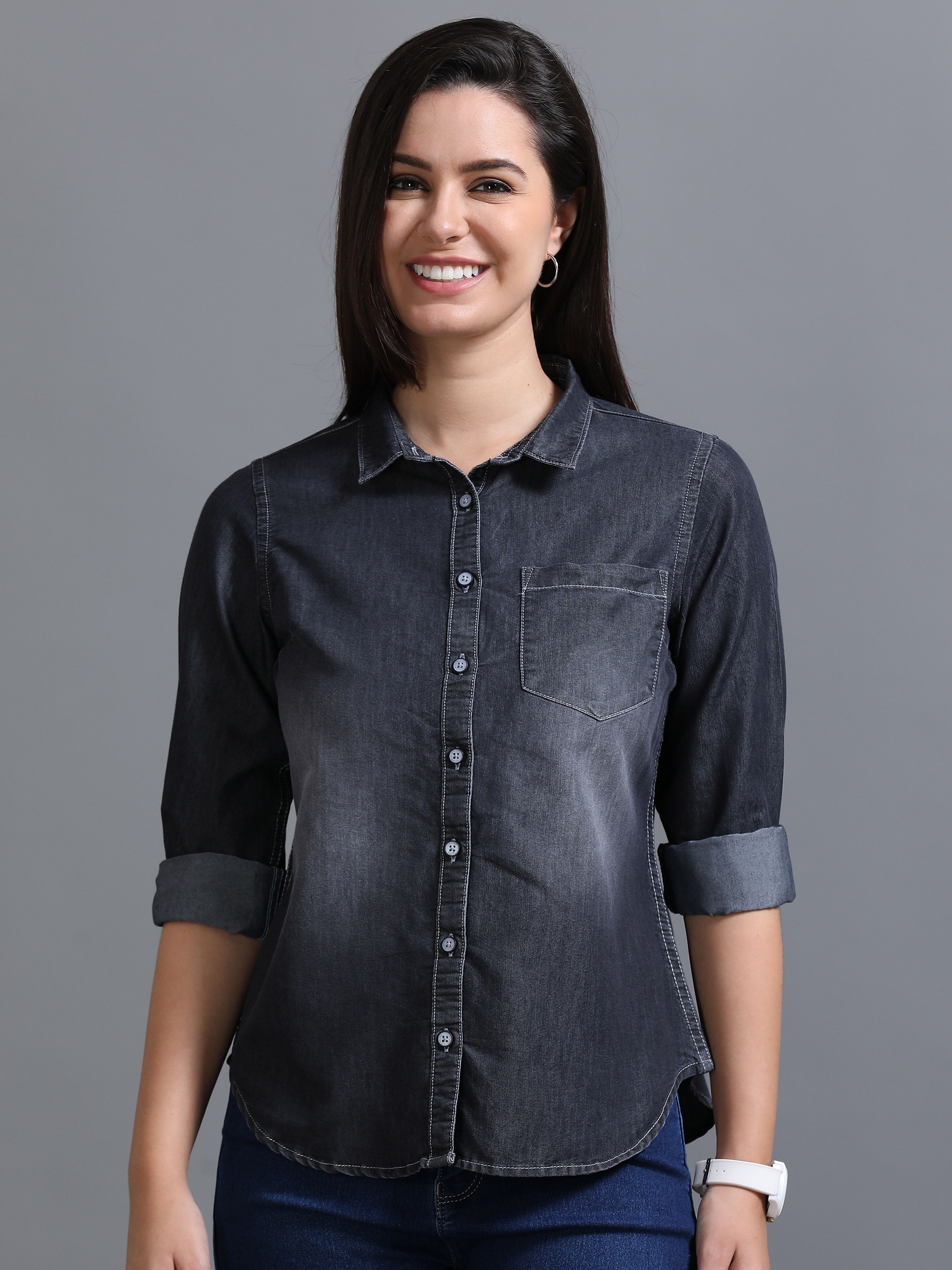 cazzba Women Regular Fit Solid Cut Away Collar Casual Shirt-picture-19