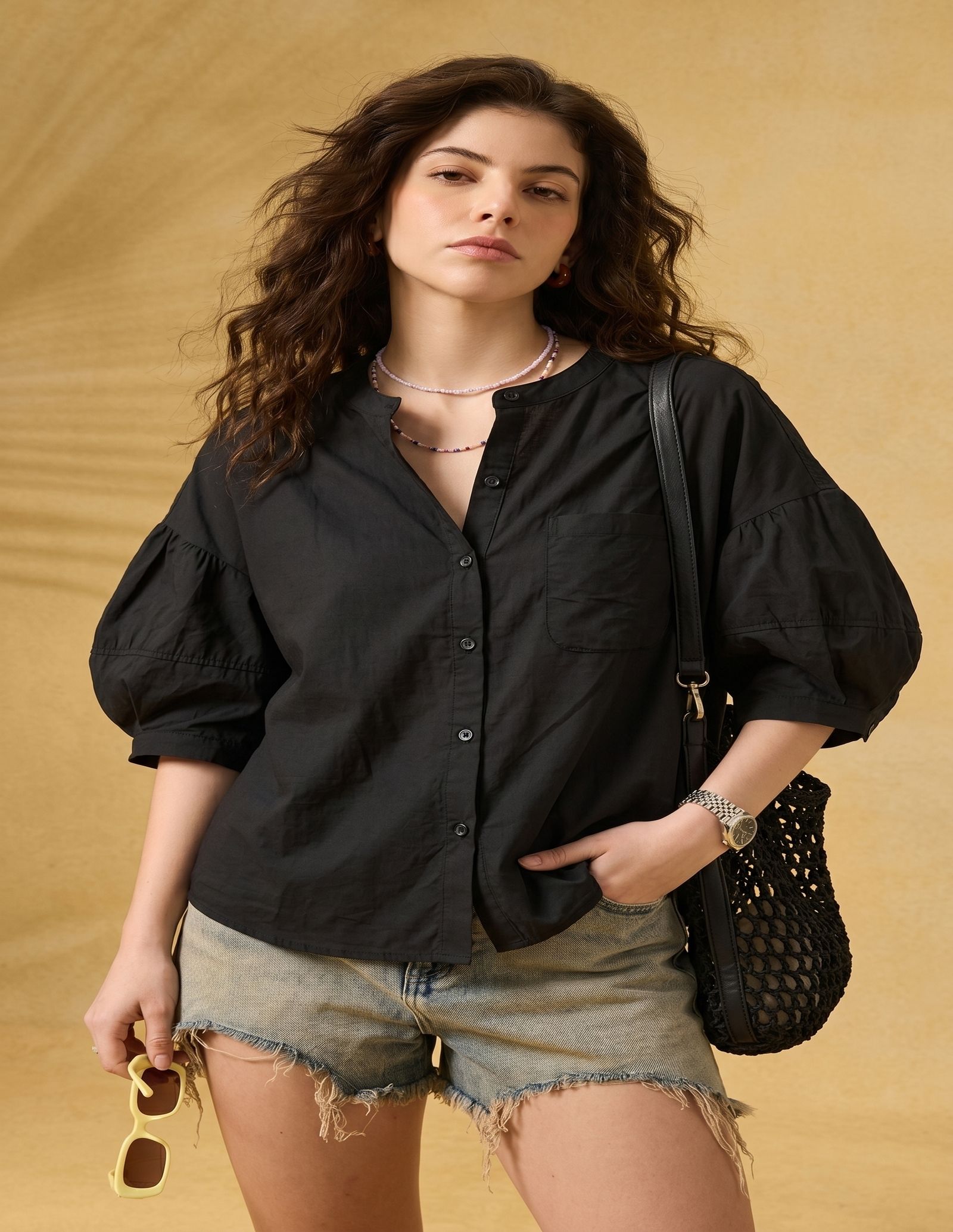 Women Oversized Fit Solid Mandarin Collar Casual Shirt-image-18