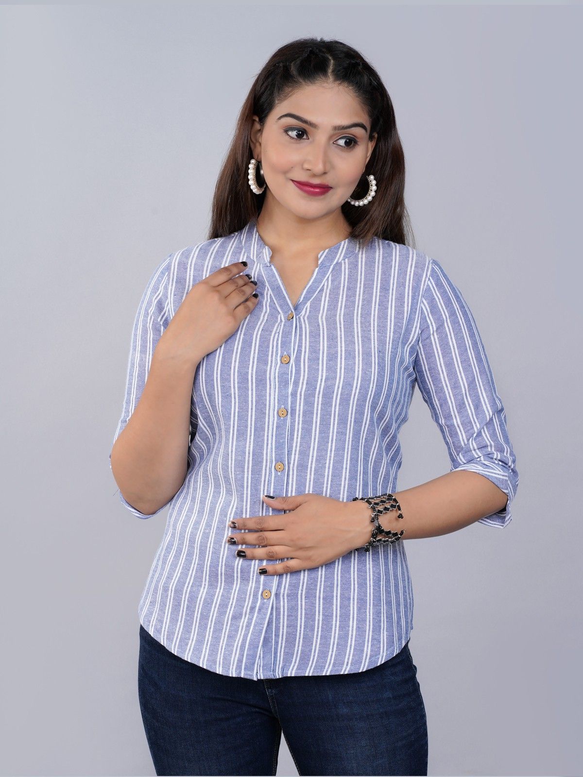 fabisho Women Regular Fit Striped Button Down Collar Casual Shirt-picture-5