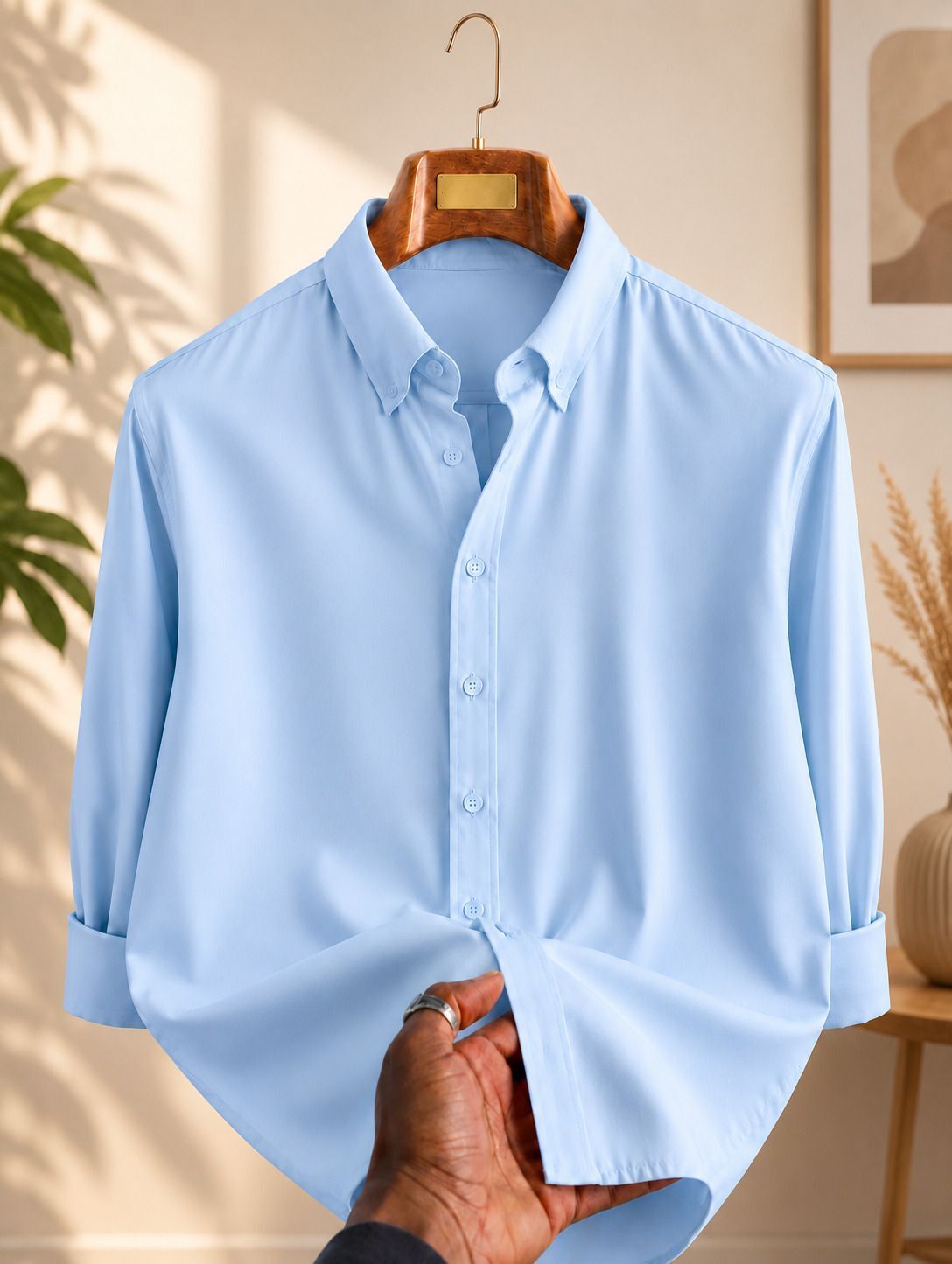 youth first Men Slim Fit Solid Spread Collar Formal Shirt-picture-0