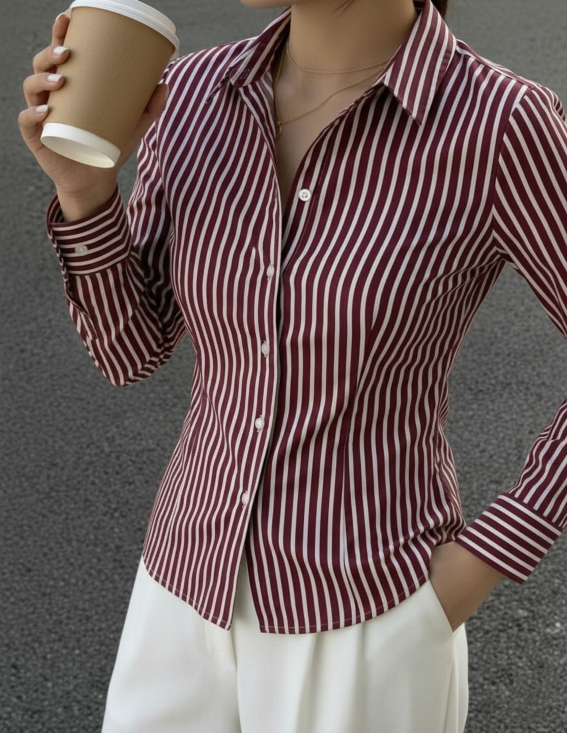 Women Slim Fit Striped Spread Collar Formal Shirt-image-44