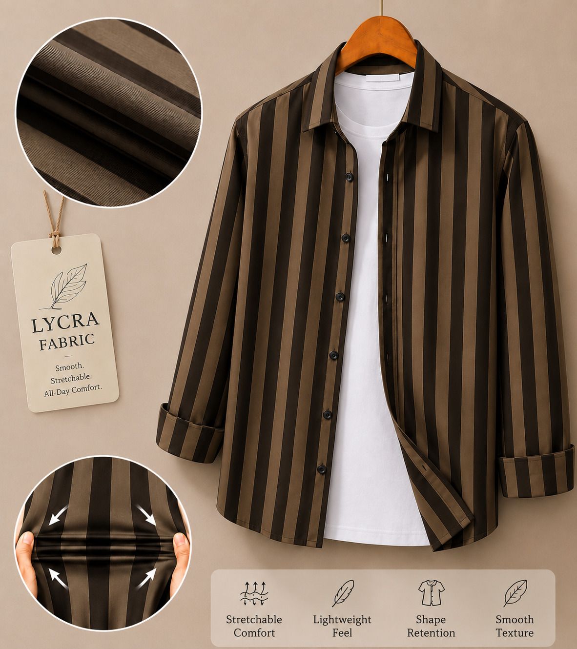 jackbella Men Regular Fit Striped Spread Collar Casual Shirt-picture-4