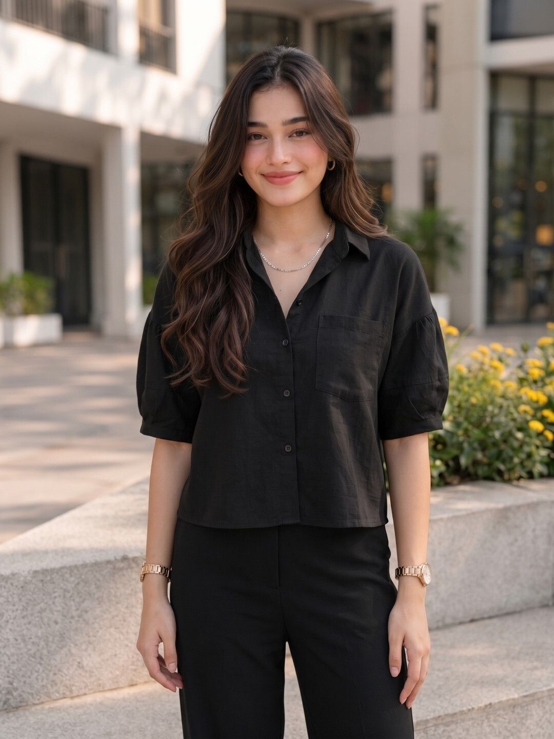 just shop Women Regular Fit Solid Mandarin Collar Casual Shirt-picture-13