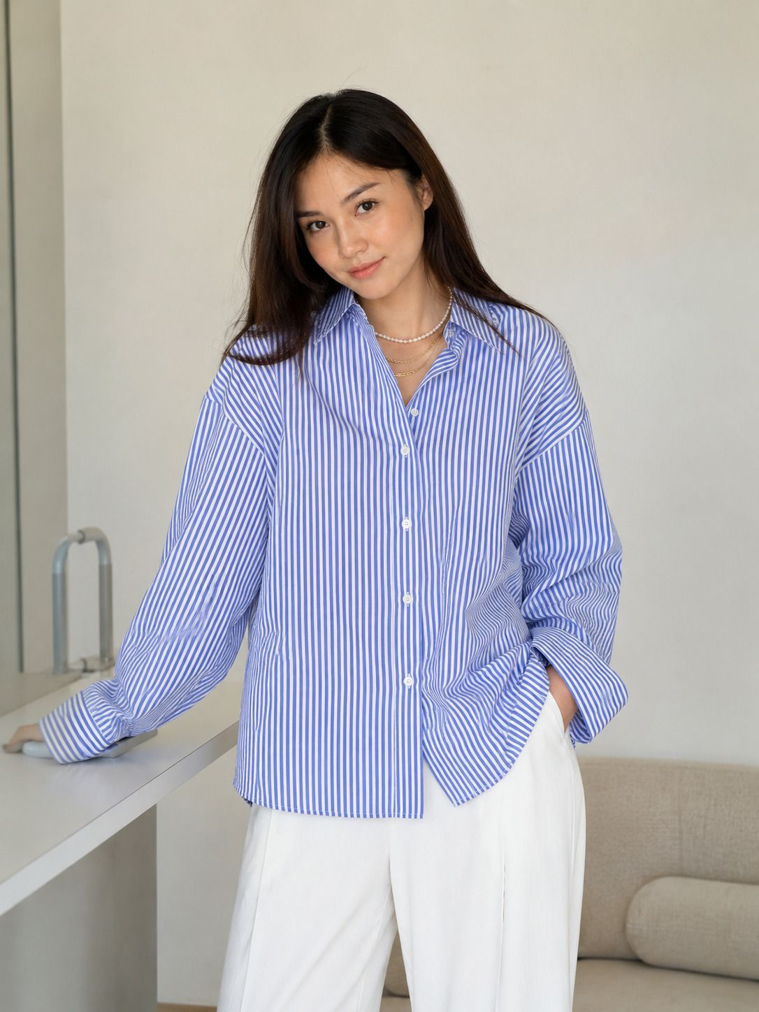Women Regular Fit Striped Spread Collar Casual Shirt-image-2